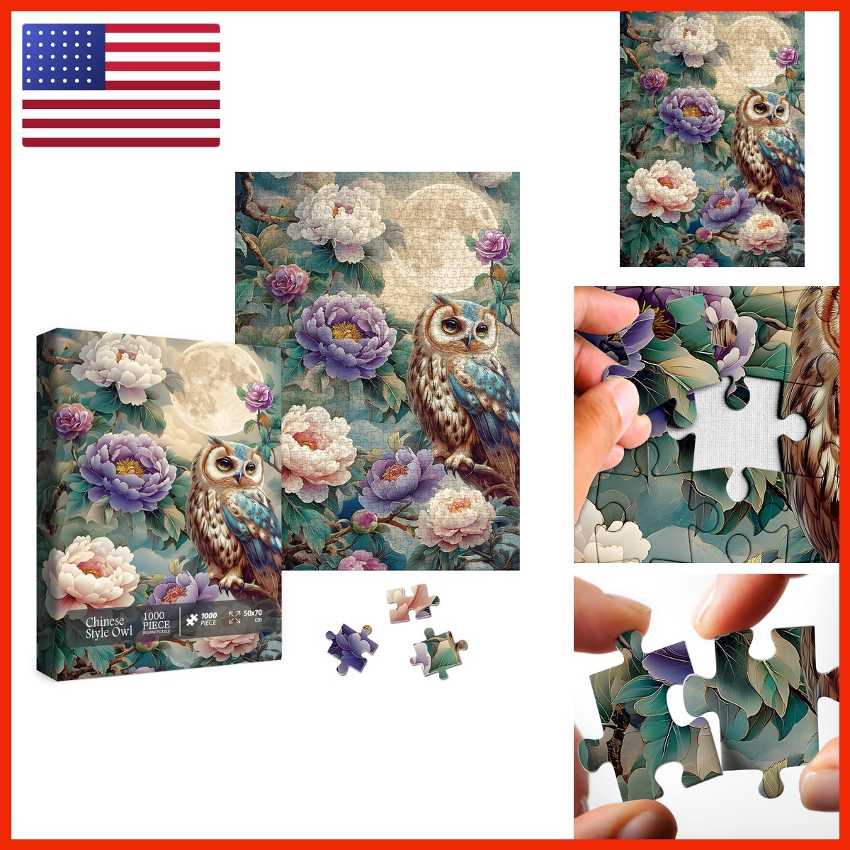 Larkipuzz Vintage Nature Owl Flower Puzzles for Adults 1000 Pieces Larkipuzz Vintage Nature Owl Flower Puzzles for Adults 1000 Pieces