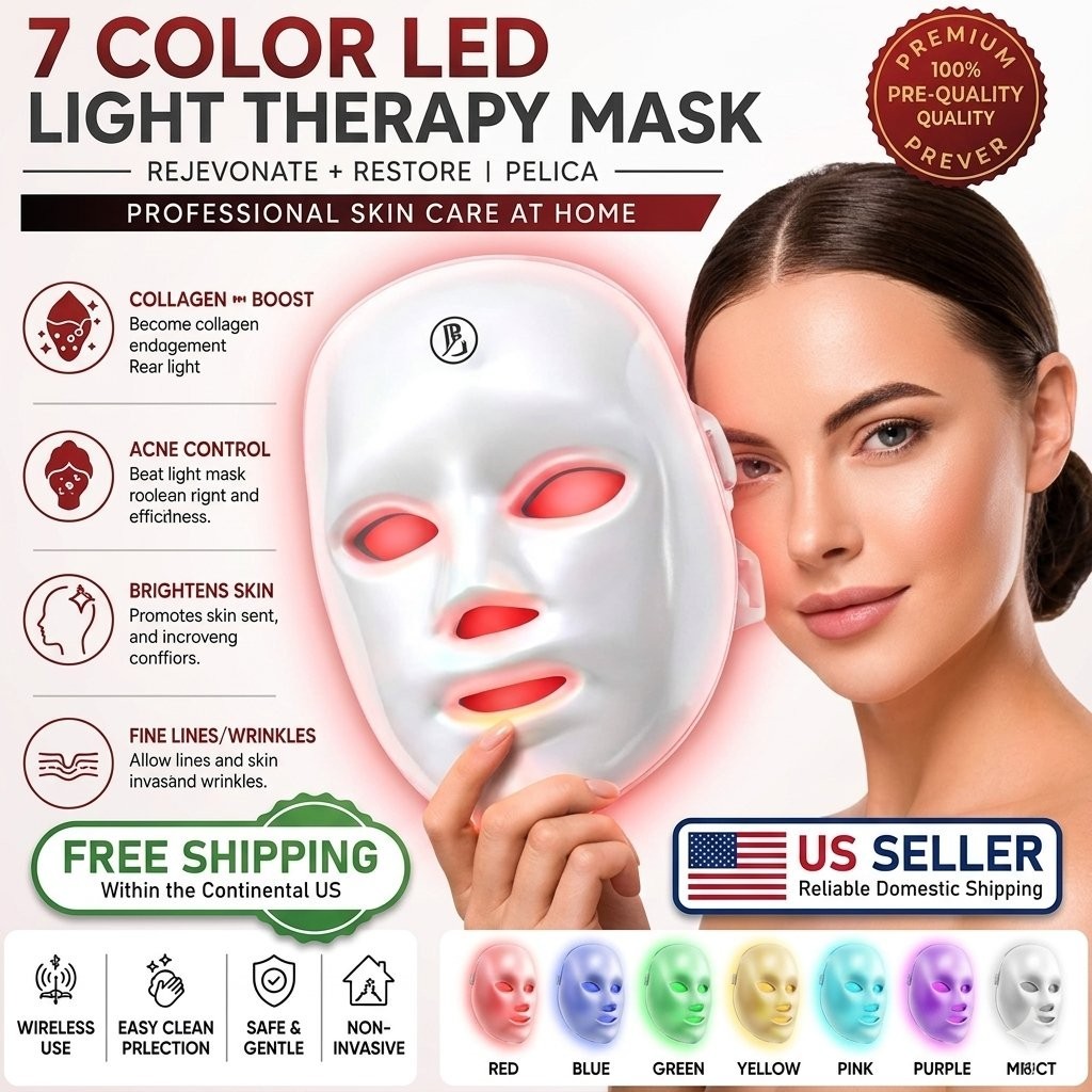 7 Color LED Facial Mask Red Light Therapy Acne Repair Skin Brighten Beauty Mask