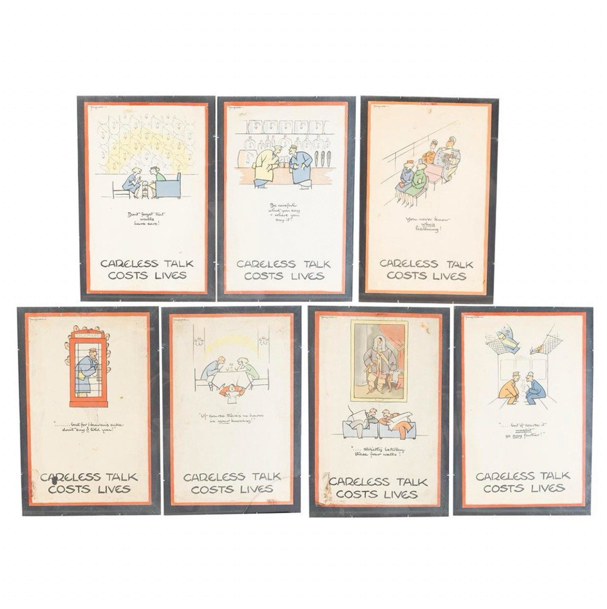 CYRIL KENNETH BIRD Fougasse WW2 C 1940s Careless Talk Cost Lives 7 Lithographs