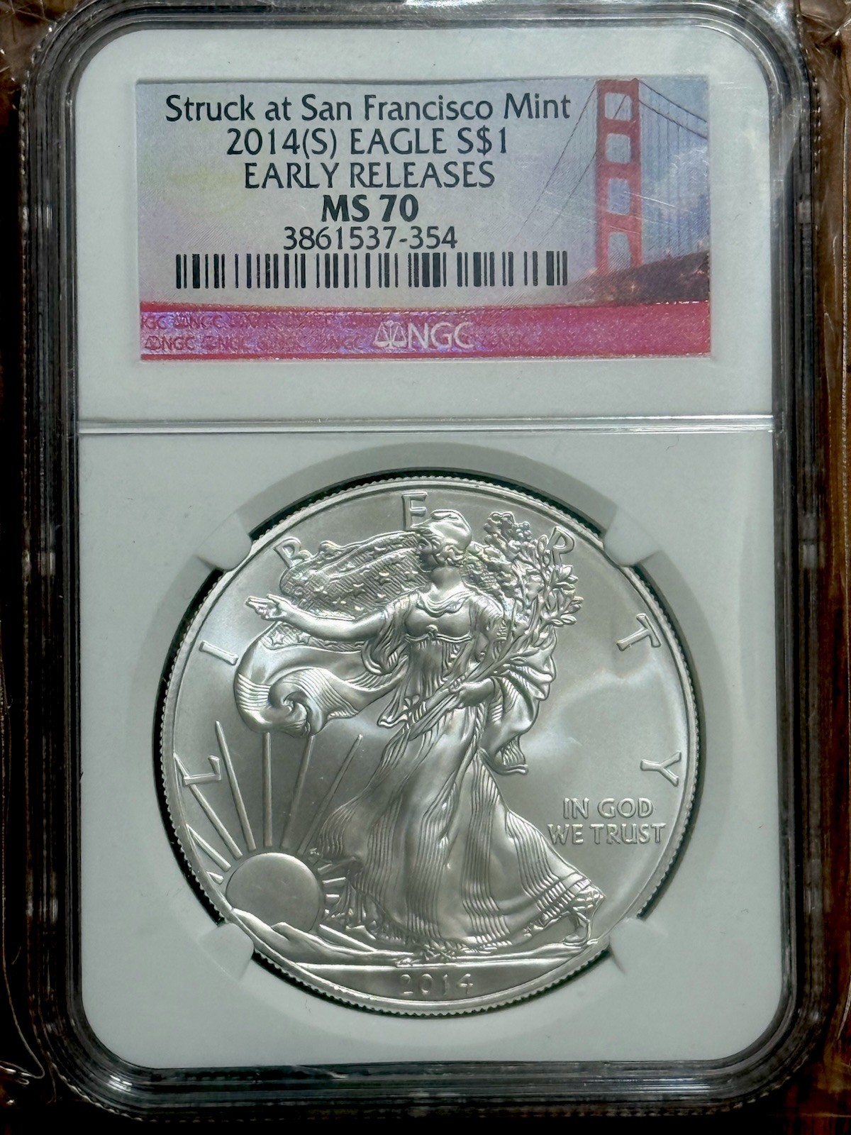 2014 (S) Silver Eagle 🦅NGC “Struck In San Francisco” Rare Bridge Label ER MS70