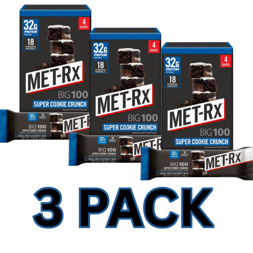 MET-Rx Big 100 High Protein Meal Replacement Bars, Super Cookie Crunch, 12 Ct MET-Rx Big 100 High Protein Meal Replacement Bars, Super Cookie Crunch, 12 Ct