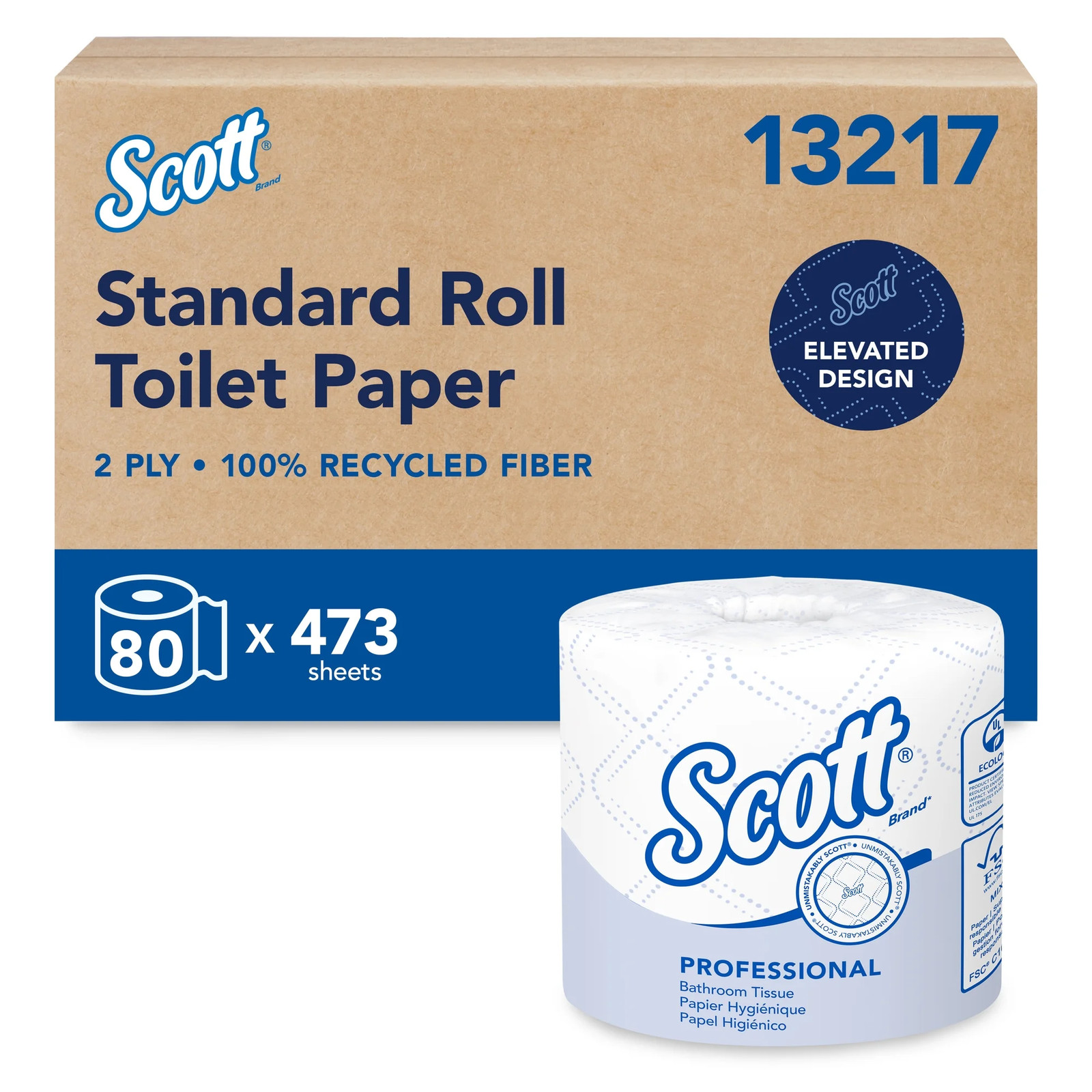 Scott, Toilet Paper Roll, 2-Ply, Bulk 80 Rolls, Recycled Fiber