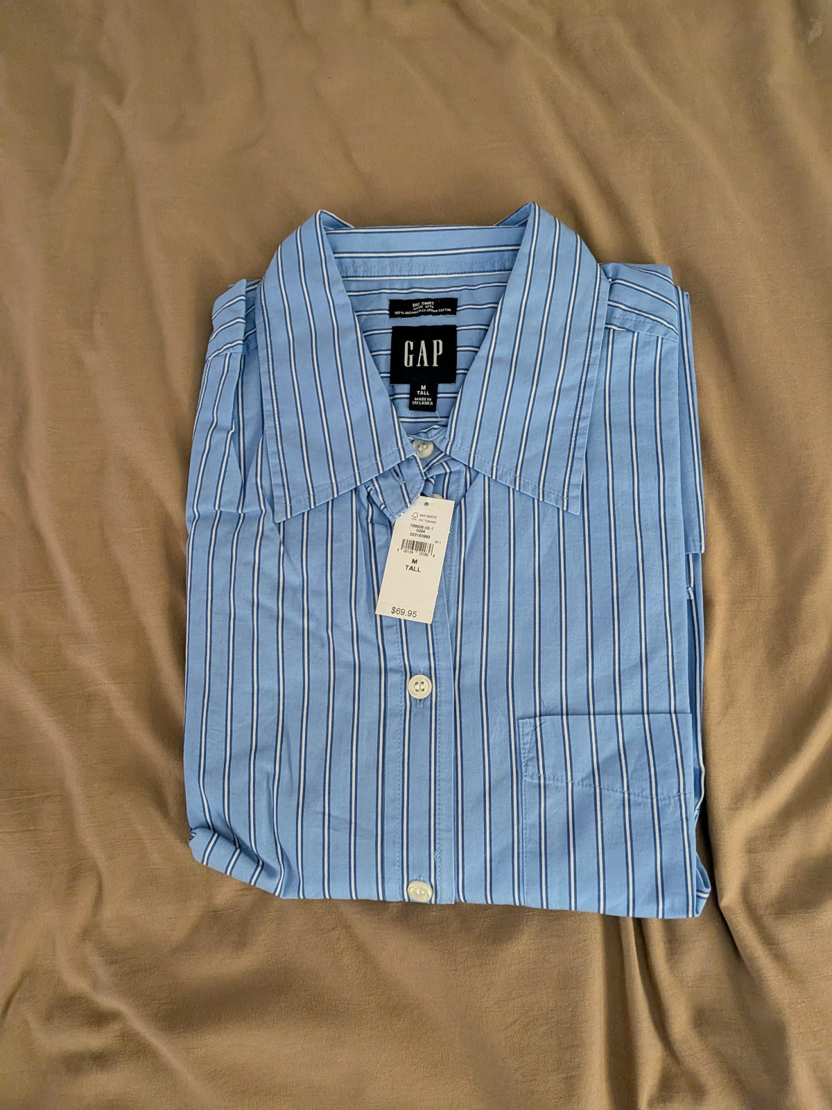 Gap Womens Blue White Striped Cotton Poplin Button Down Shirt Medium Tall