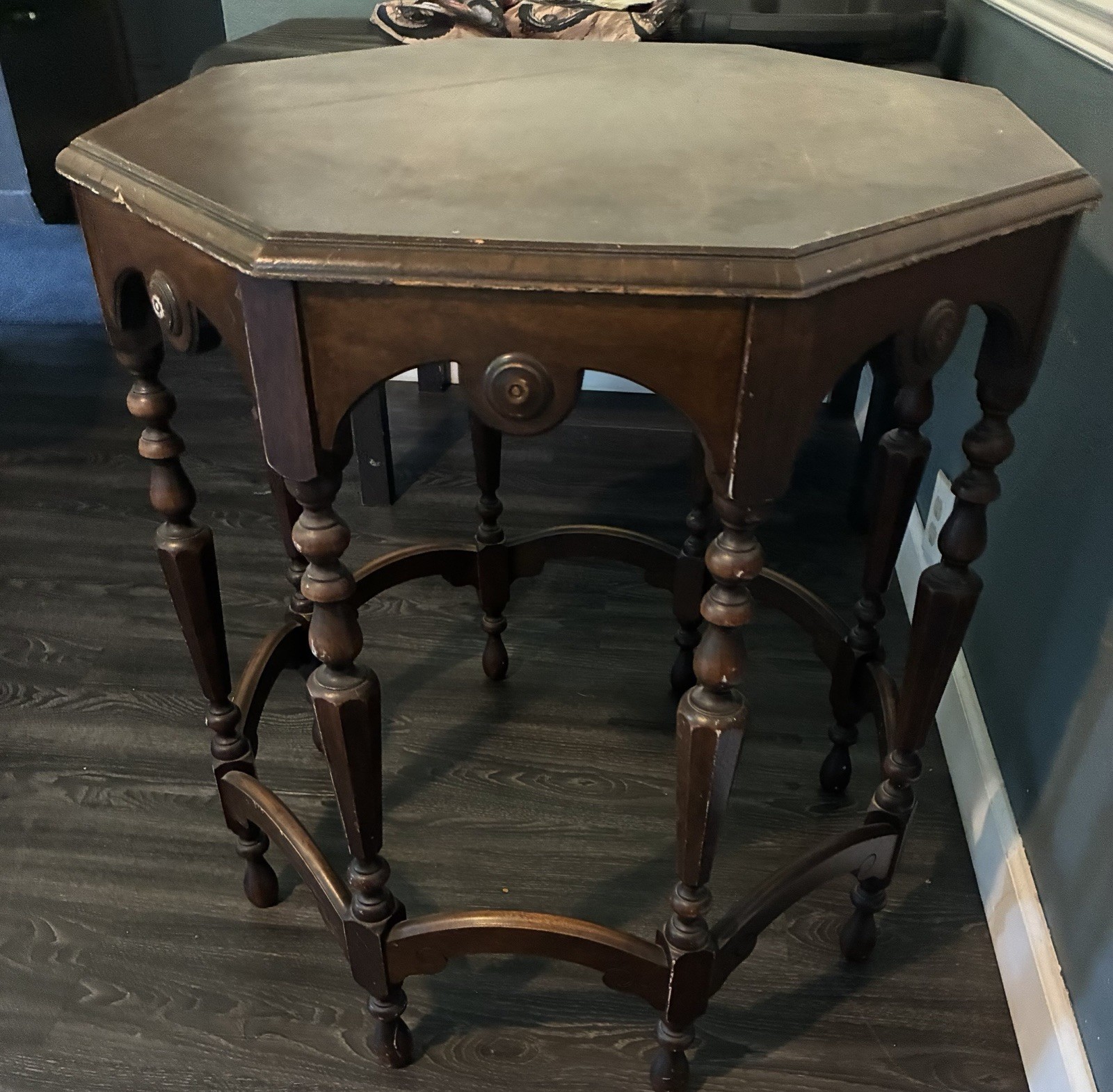 Antique/Vintage Octagonal Parlor Table featuring Jacobean and Spanish Revival 