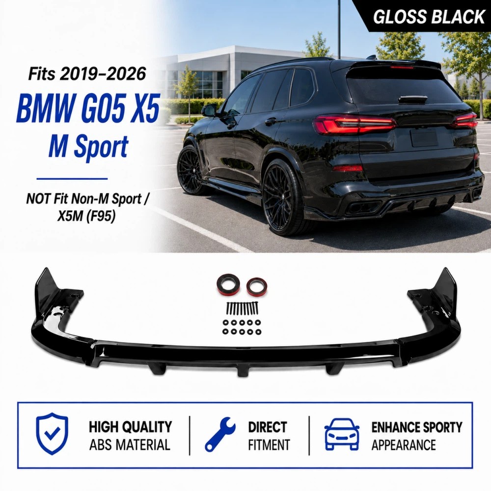 For 19-26 BMW X5 G05 M Sport Gloss Black Rear Bumper Diffuser W/Corner Extension