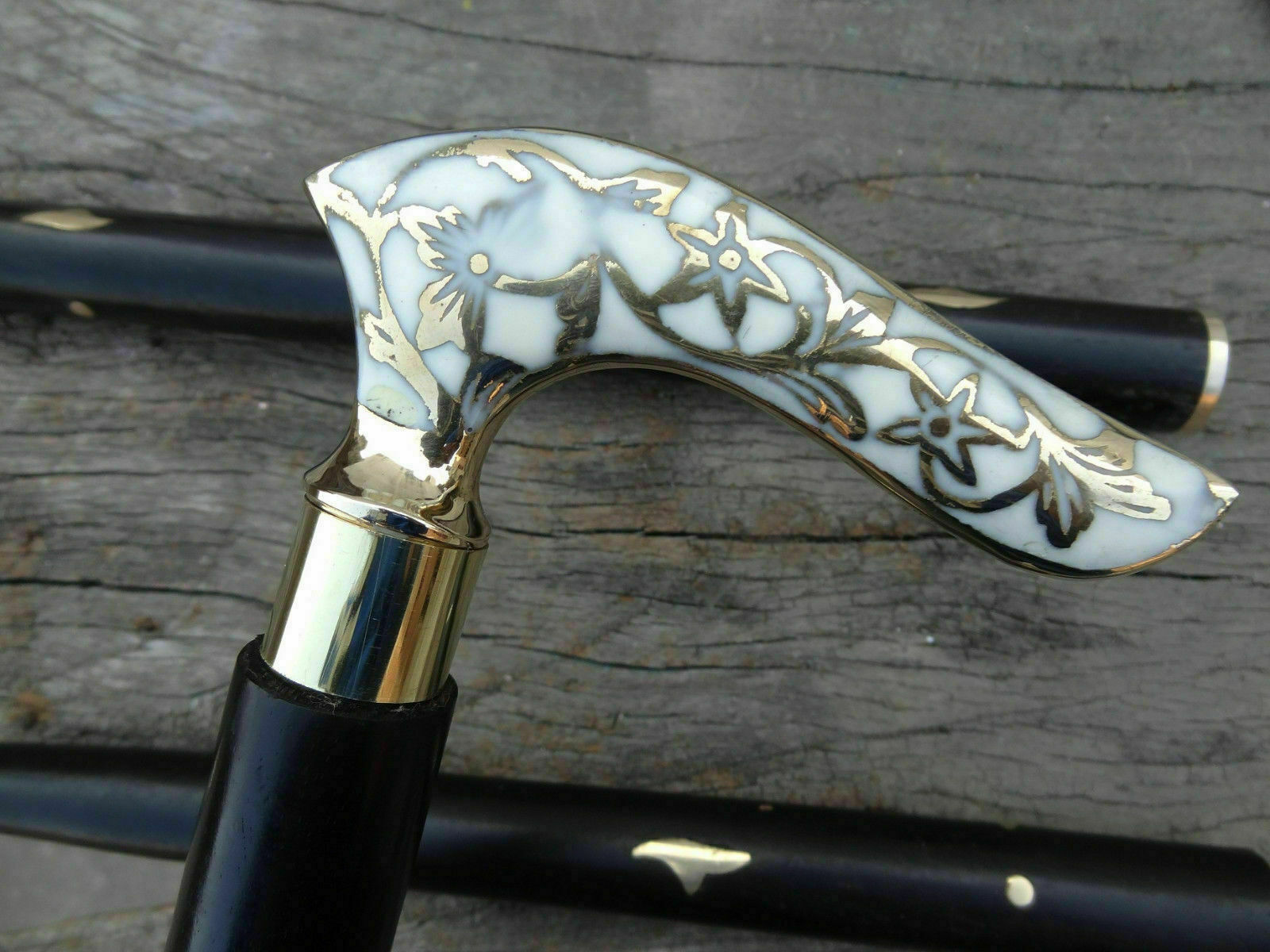 Vintage Brass Handle Victorian Style Wooden Walking Stick Antique Designer Cane