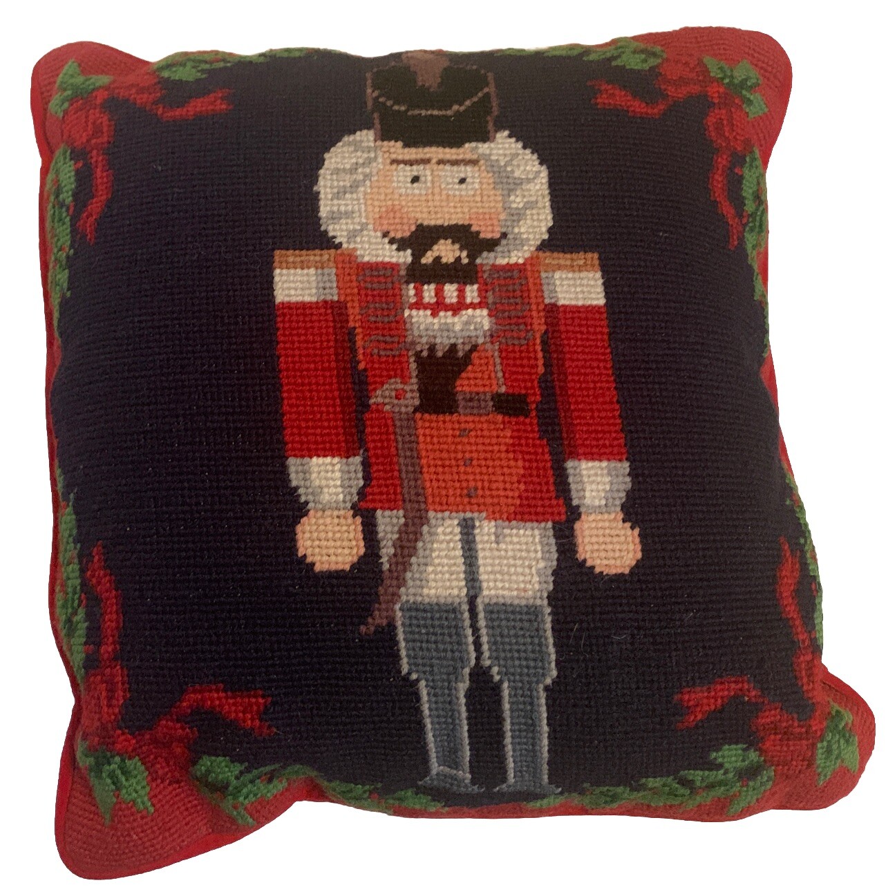 VTG Needlepoint Nutcracker Accent Xmas Decor Throw Pillow Velvet 13x13” VTG Needlepoint Nutcracker Accent Xmas Decor Throw Pillow Velvet 13x13”