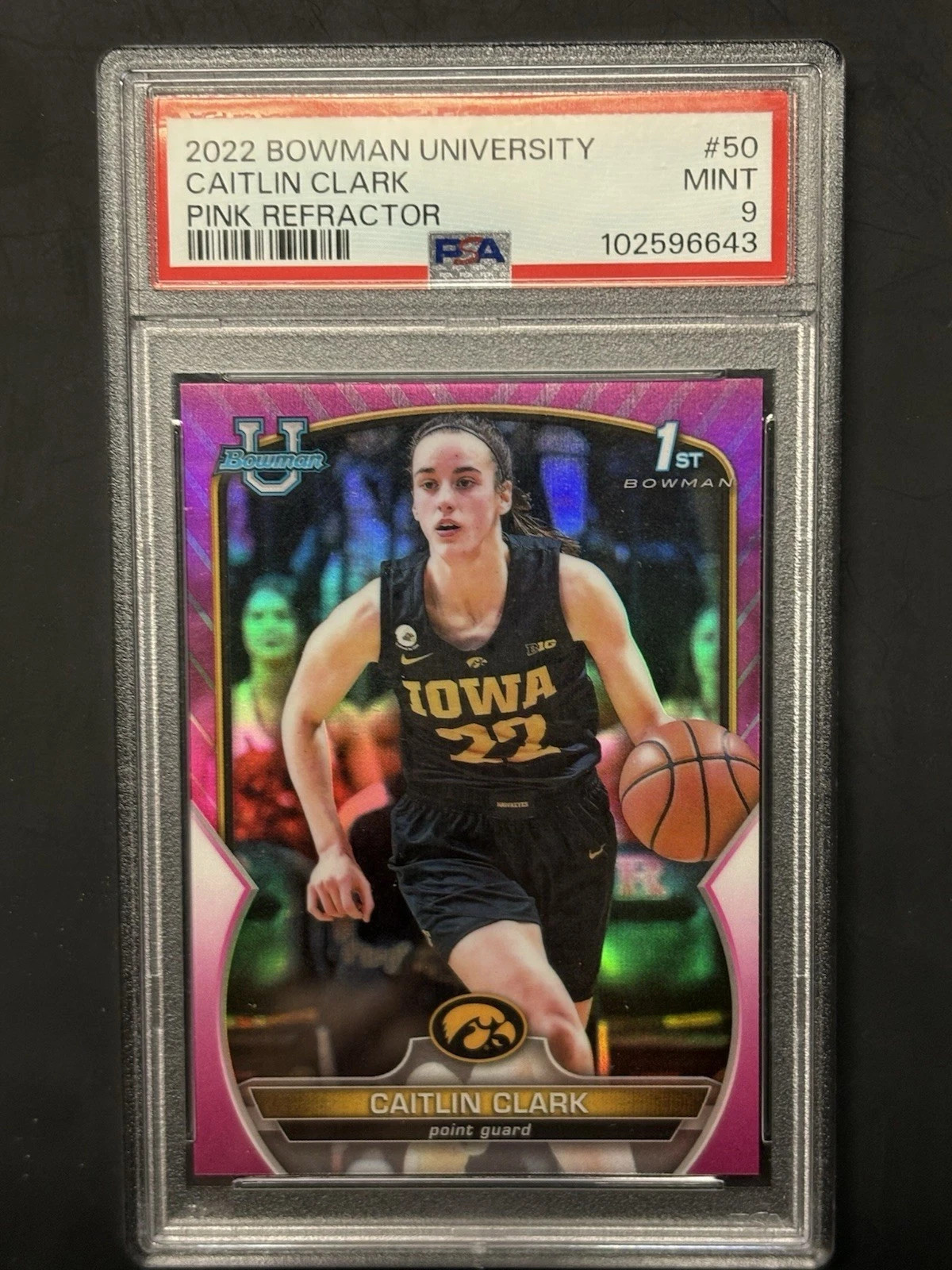 2022 Bowman U Chrome Caitlin Clark 1st Bowman Pink Refractor #50 PSA 9 Iowa