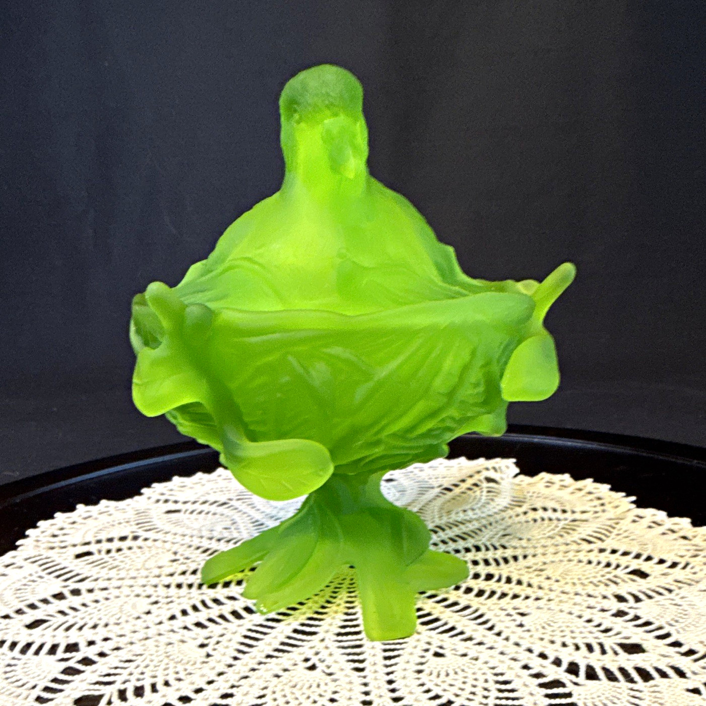 Westmoreland Green Frosted Glass Bird Pedestal Compote Bowl Matte Finish 6 Inch Westmoreland Green Frosted Glass Bird Pedestal Compote Bowl Matte Finish 6 Inch