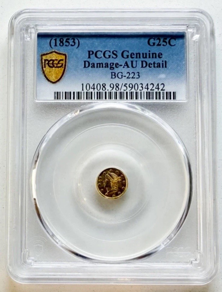 ND(1853) G25C California Fractional Gold BG-223, PCGS AU Details, 22k Gold