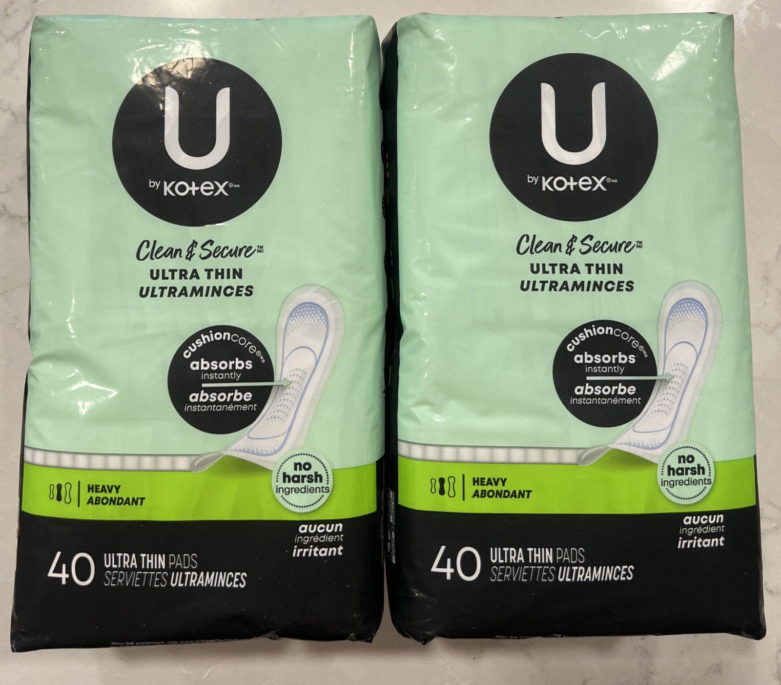2 pack U by Kotex Security Ultra Thin Pads, Long, Unscented, 40 ct x2 New 2 pack U by Kotex Security Ultra Thin Pads, Long, Unscented, 40 ct x2 New