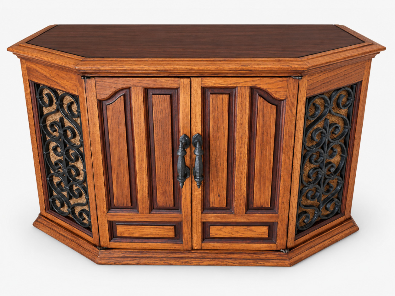 Vintage Accent Cabinet Sideboard Ornate Metal Grille Wood Console