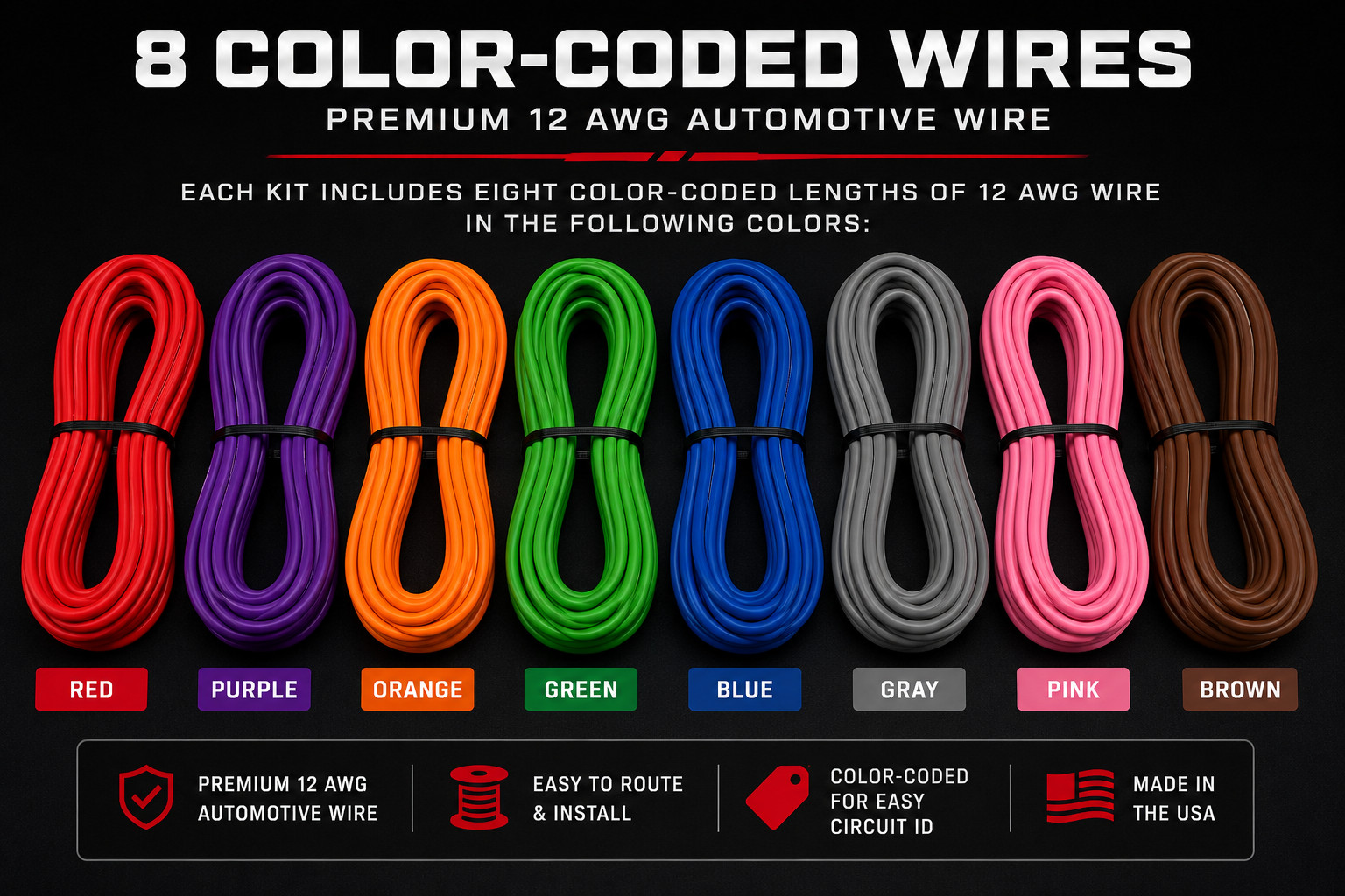 CCS Color-Matched Automotive Wiring Kit | 8 Circuit | Multiple Lengths