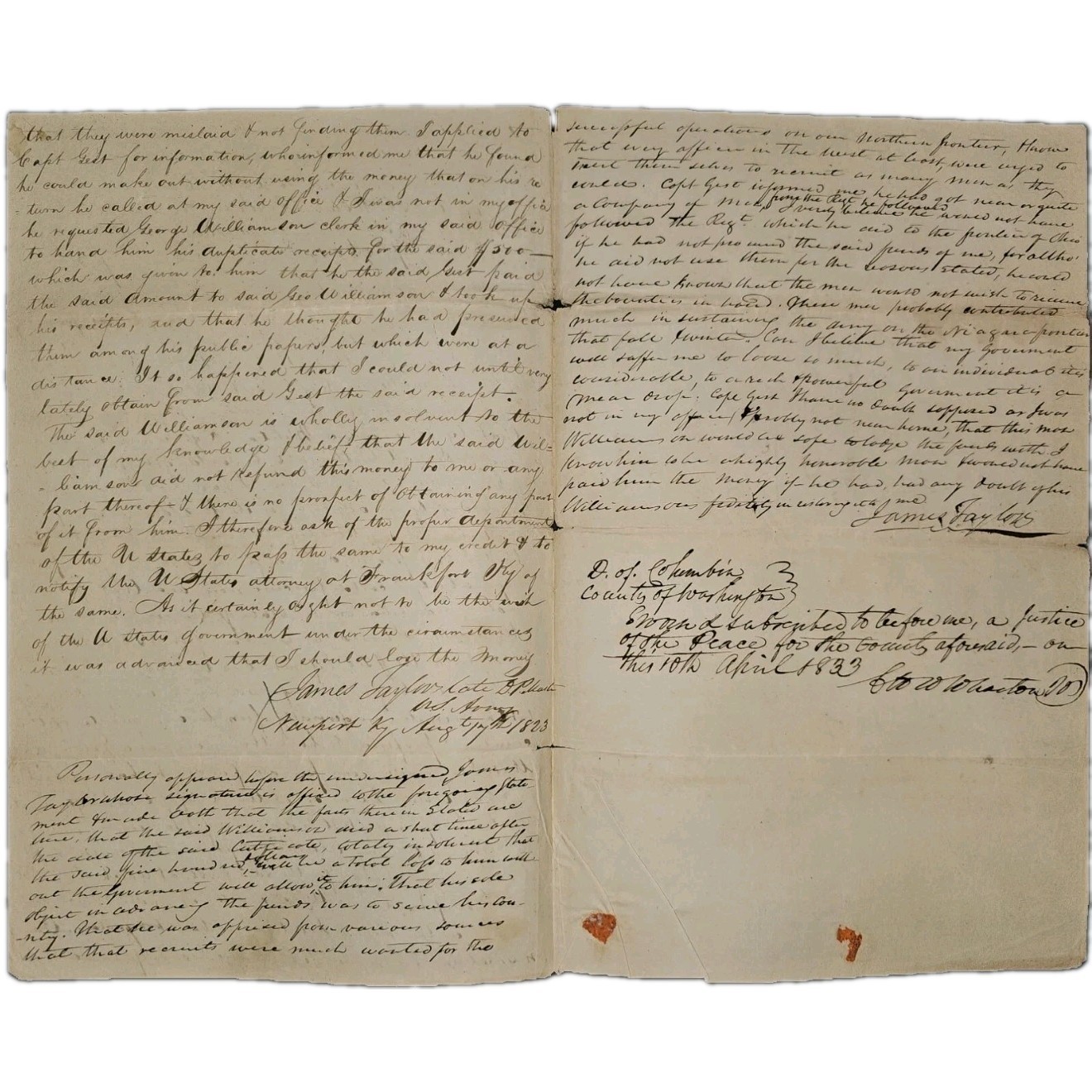 1823 James Taylor War of 1812 Signed Claim – Capt Henry C Gist 28th US Infantry