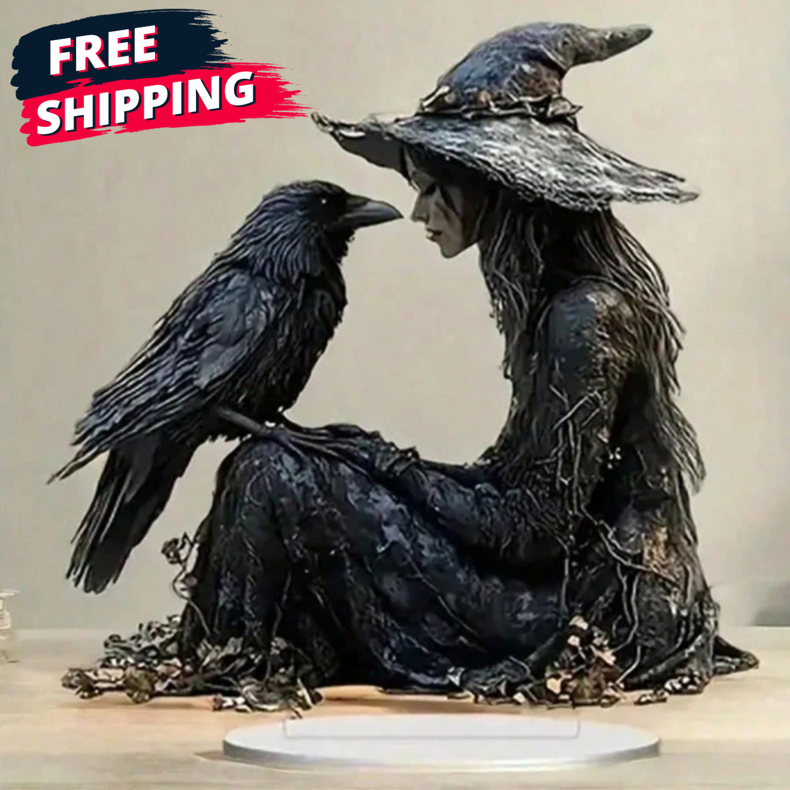 Halloween Witch Crow 2D Acrylic Desktop Decor Table Figurine Ornament Sign