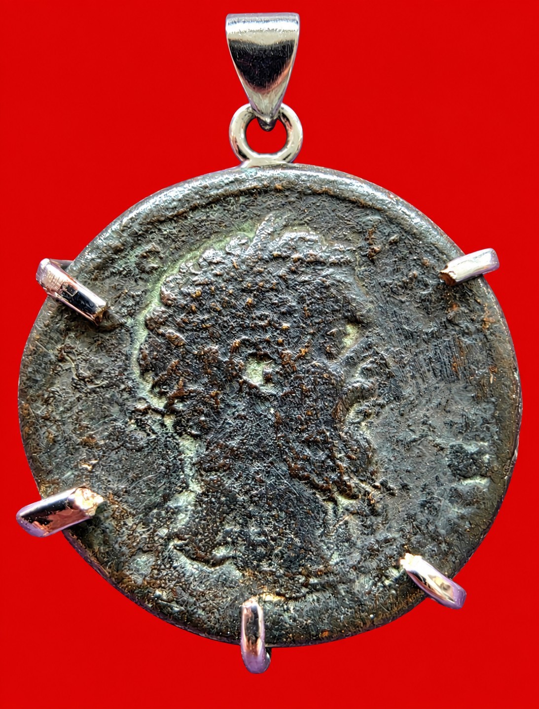 Roman Emperor Philosopher Marcus Aurelius Authentic Ancient Coin Silver Pendant 