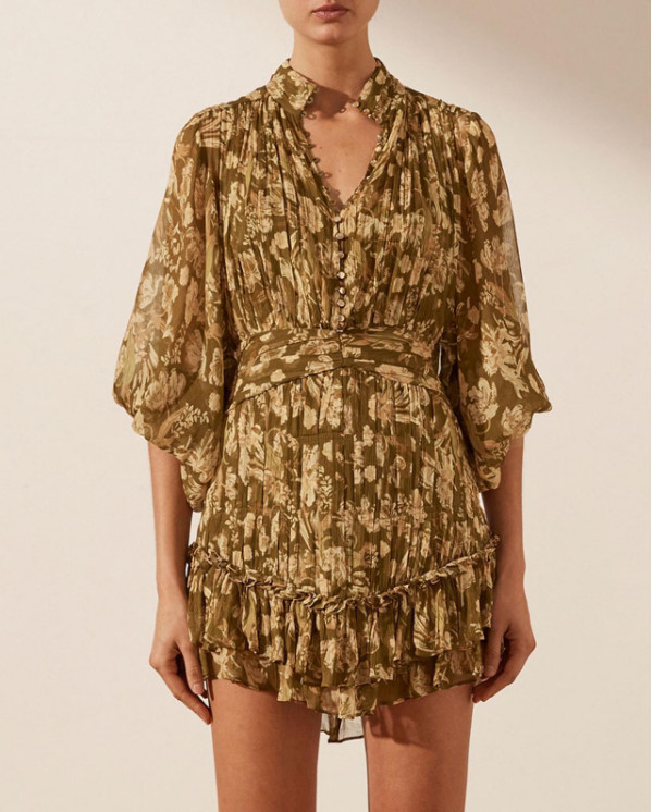 NWT Shona Joy Dress AU 8 US 4 Button Up Ruched Mini Wedding Event RRP$395