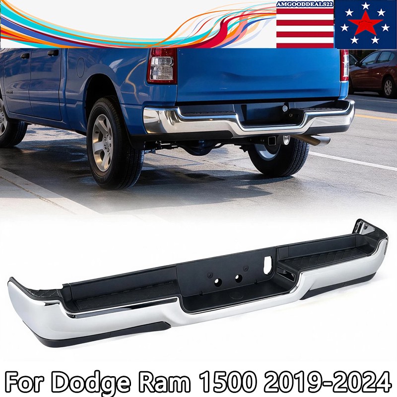 NEW Chrome Rear Bumper Assembly For 2019-2024 RAM 1500 Single Exhaust w/o sensor
