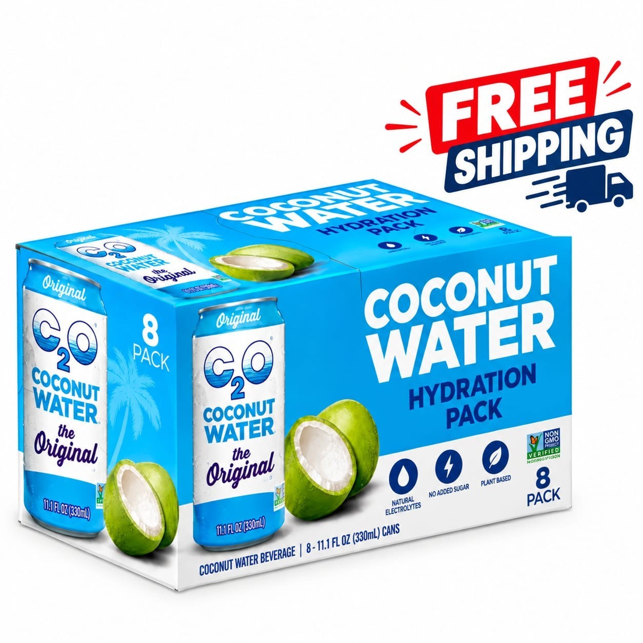 C2O Pure Coconut Water, Coconut Water Hydration Pack, 10.5 fl oz, 8 Pack