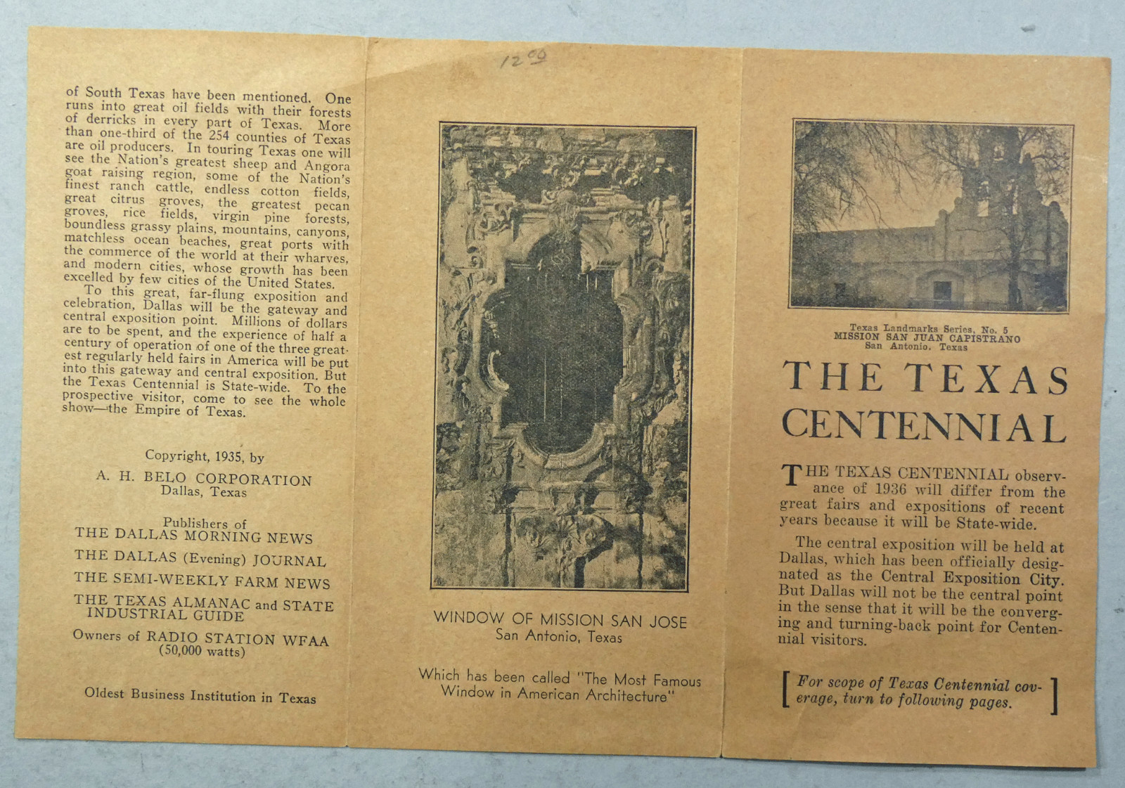Texas Centennial 1936 Scarce Announcement from Dallas Morning News 1935  9 1/2 