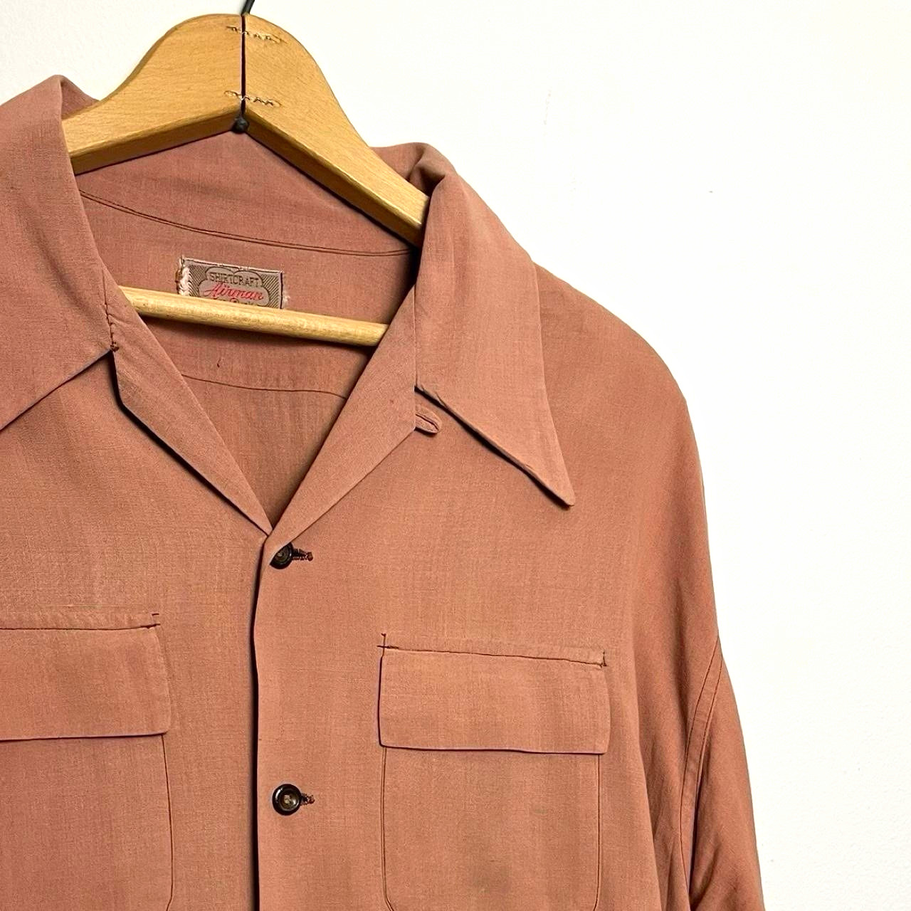 Vintage 1950s Shirtcraft Airman Rayon Gabardine Shirt Pink Rockabilly XL