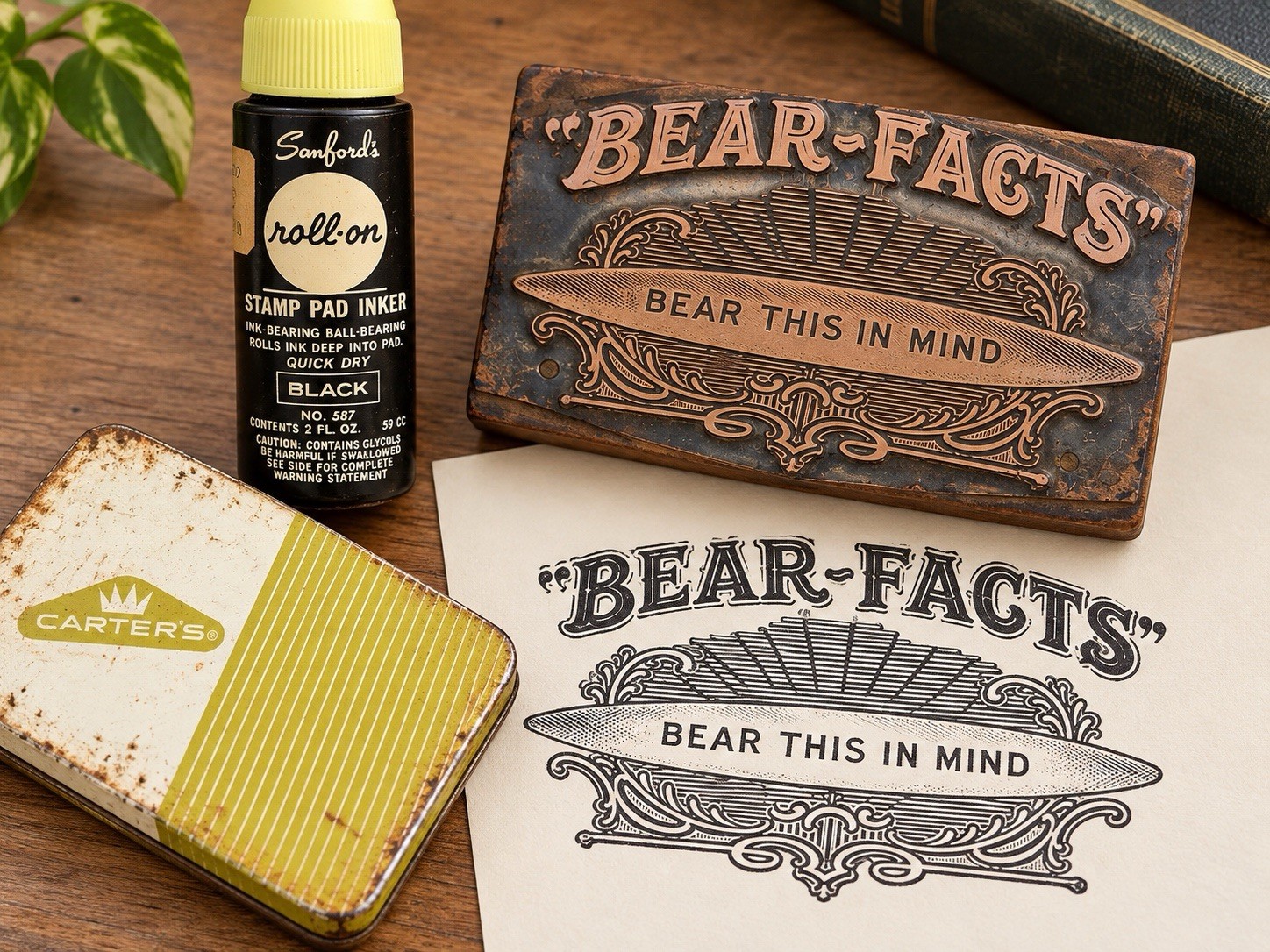 Vintage Bear-Facts Printing Stamp Block Carter’s Pad Sanford’s Inker Advertising