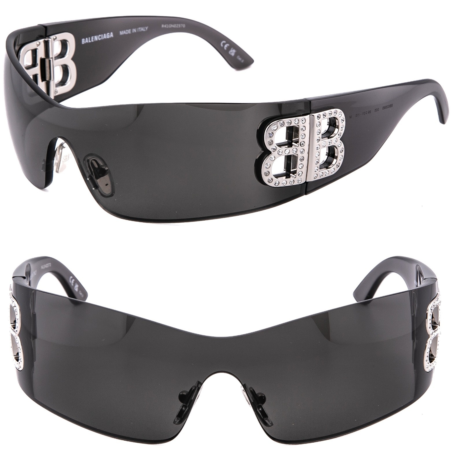 BALENCIAGA BB0359S 0359 BOSSY MASK Wrap Black Bold Crystal LOGO Sunglasses 005 BALENCIAGA BB0359S 0359 BOSSY MASK Wrap Black Bold Crystal LOGO Sunglasses 005