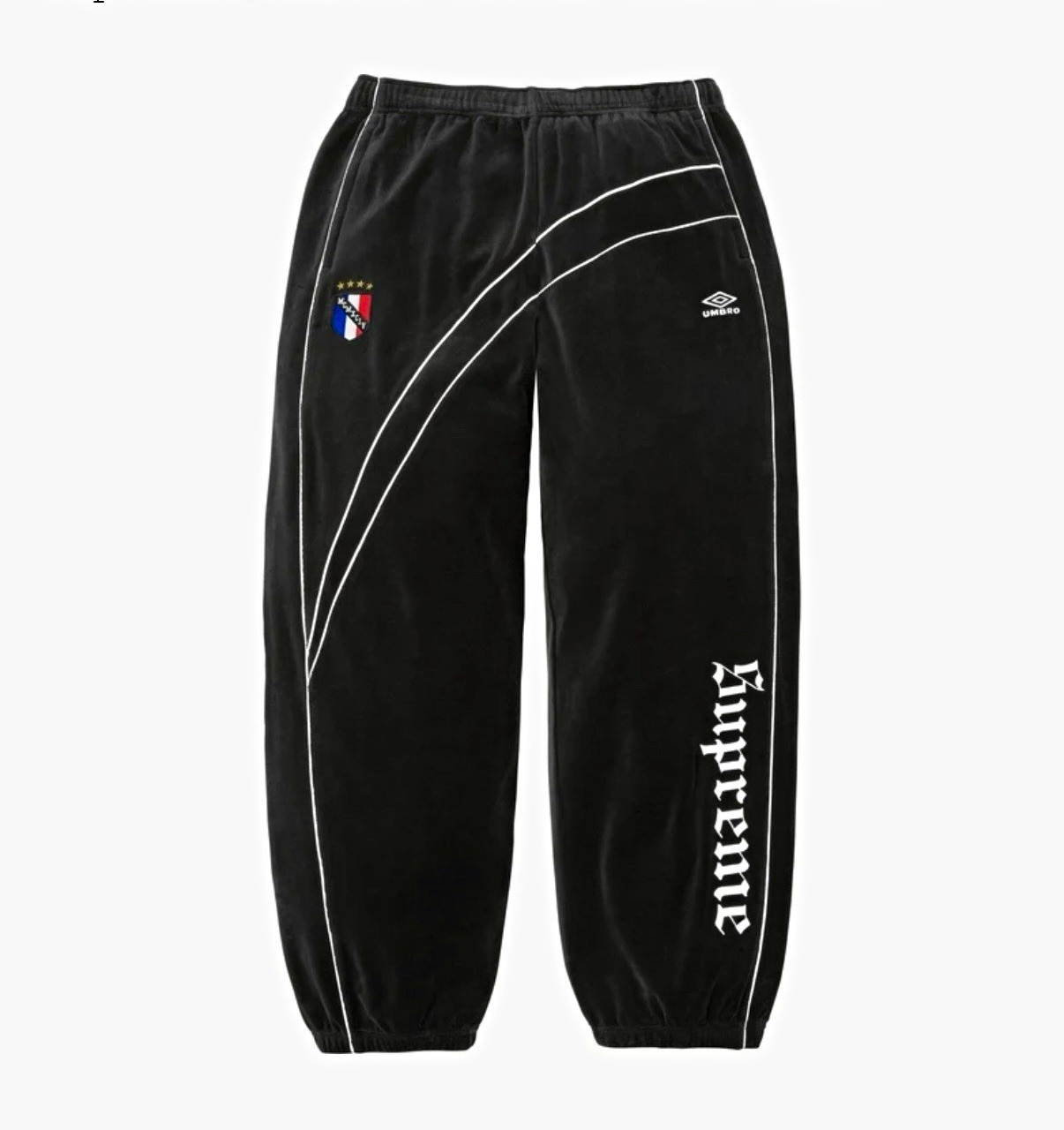 Supreme x Umbro Velour Track Pants Black/White Size Large Supreme x Umbro Velour Track Pants Black/White Size Large