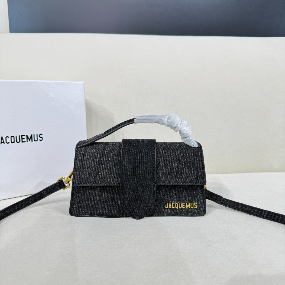 JACQUEMUS Women Le Bambino Mini Black Denim Crossbody Shoulder Bag JACQUEMUS Women Le Bambino Mini Black Denim Crossbody Shoulder Bag