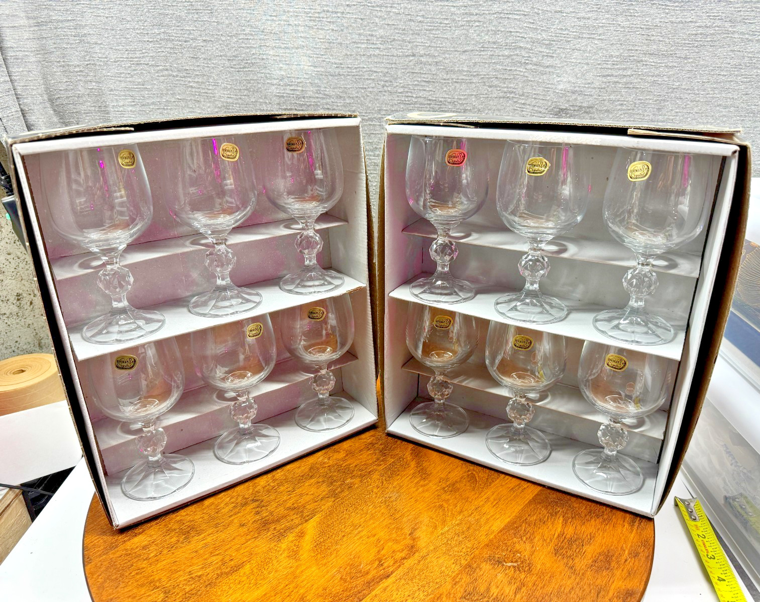 Vintage Bohemia Claudia Crystal Wine Glasses Set 12 Czechoslovakia Boxed