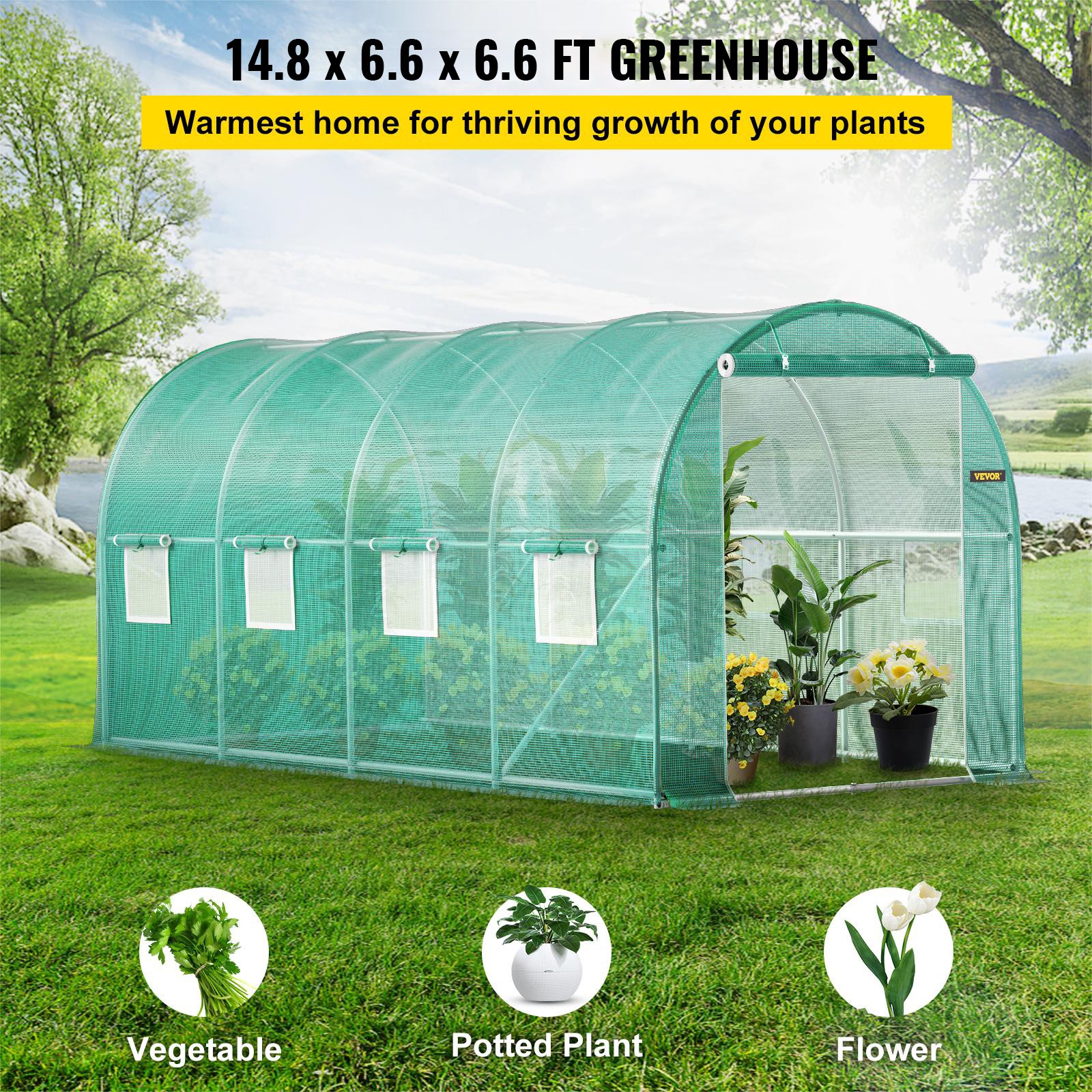 VEVOR Walk-in Tunnel Greenhouse, 15 X 7 X 7 Ft Portable Plant House W Galvanized VEVOR Walk-in Tunnel Greenhouse, 15 X 7 X 7 Ft Portable Plant House W Galvanized