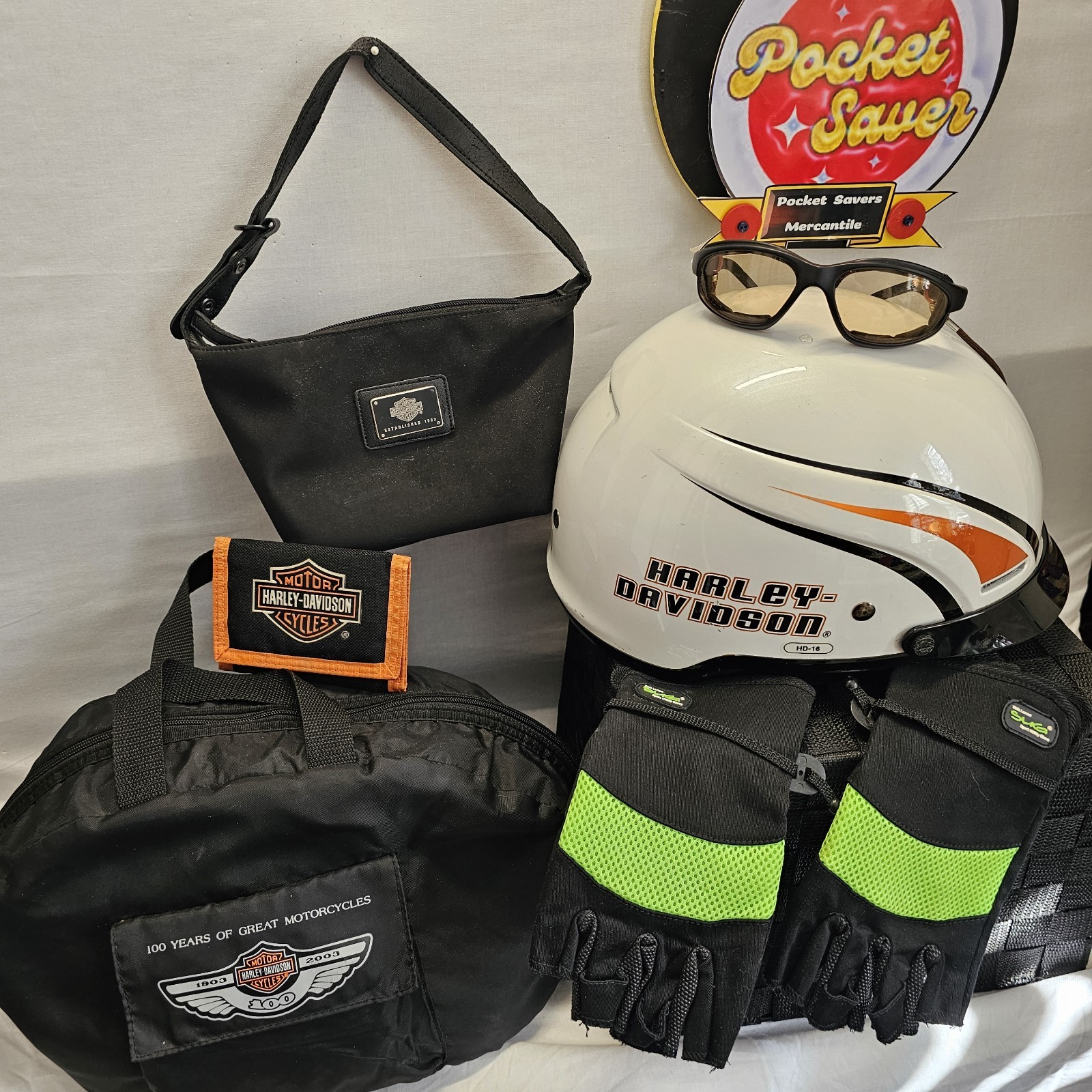 VTG Harley Davidson Open Half Motorcycle Helmet HD-16 LG Fleece Bag RTG Gear Pk