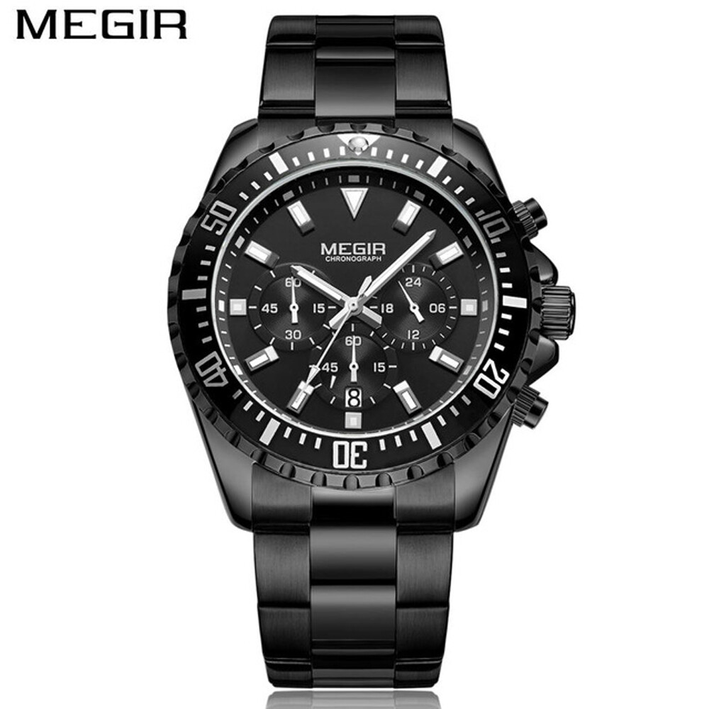 MEGIR Men Casual Quartz Watch Chronograph Stainless Steel Waterproof Wristwatch