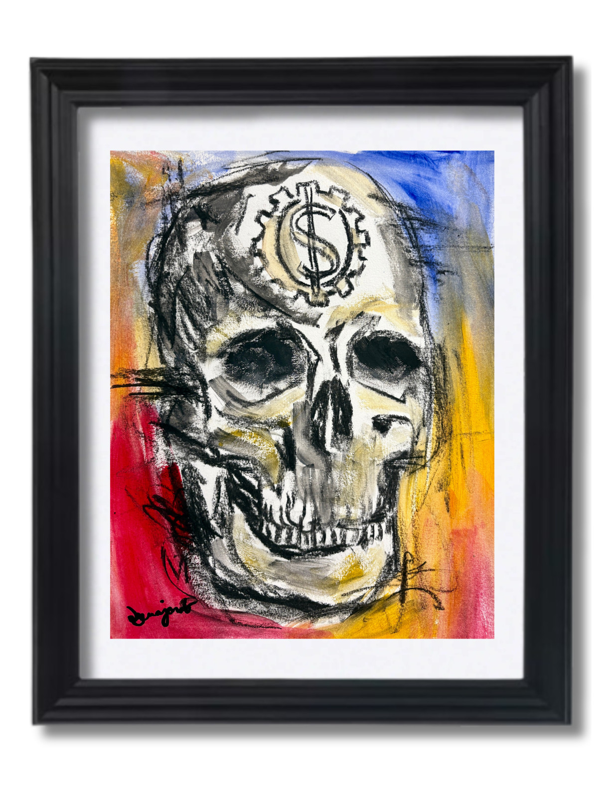 Guajardo Art Original 14x11 Expressionist Skull Dollar Sign Painting