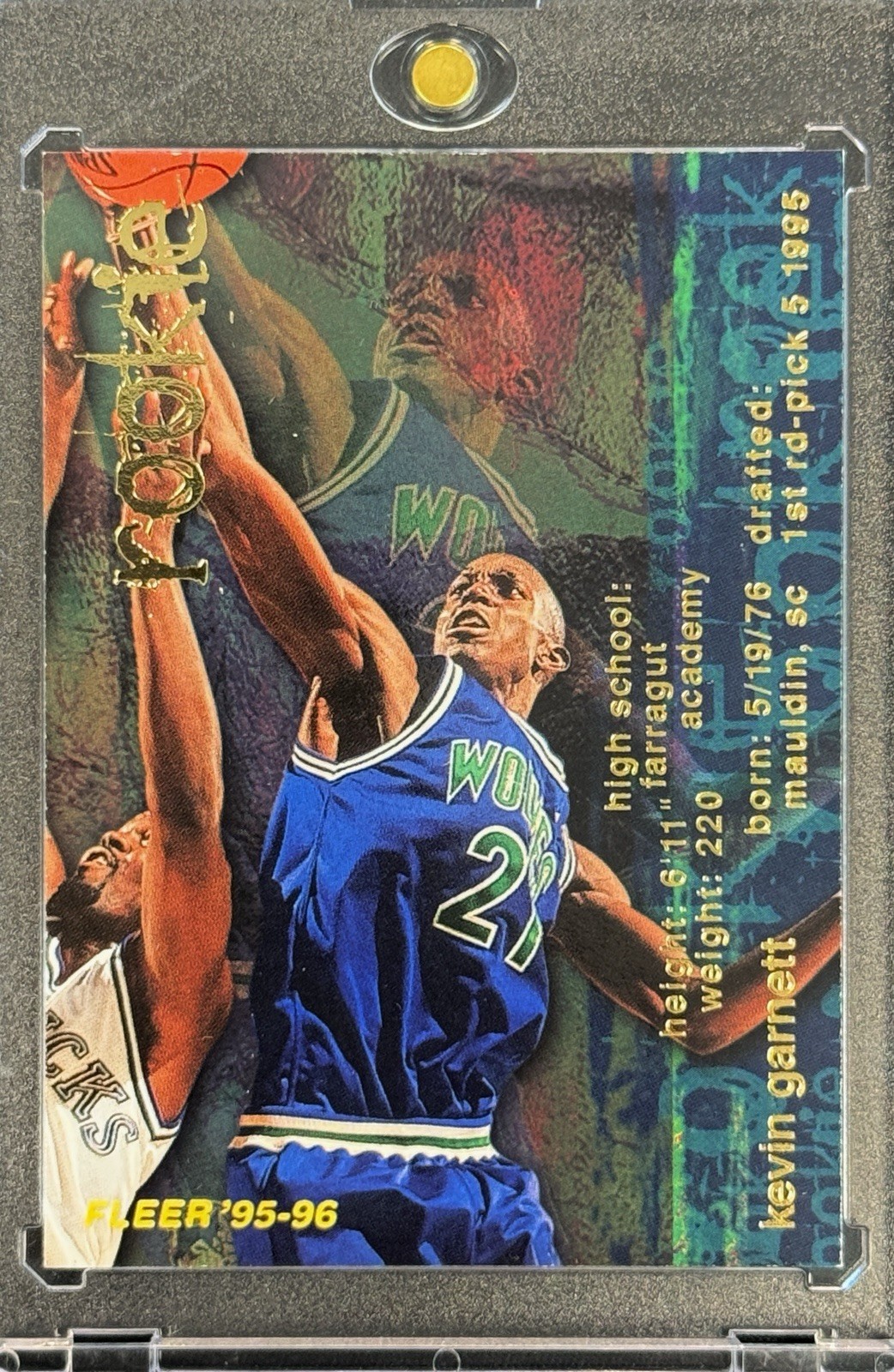 KEVIN GARNETT RARE ROOKIE 1995 FLEER GOLD BLUE FOIL INVESTMENT CARD TWOLVES MINT KEVIN GARNETT RARE ROOKIE 1995 FLEER GOLD BLUE FOIL INVESTMENT CARD TWOLVES MINT