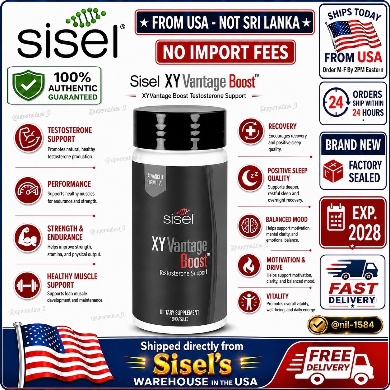 Sisel XY Vantage Boost Testosterone Support 120 Capsules - NEW🚚From USA🚚