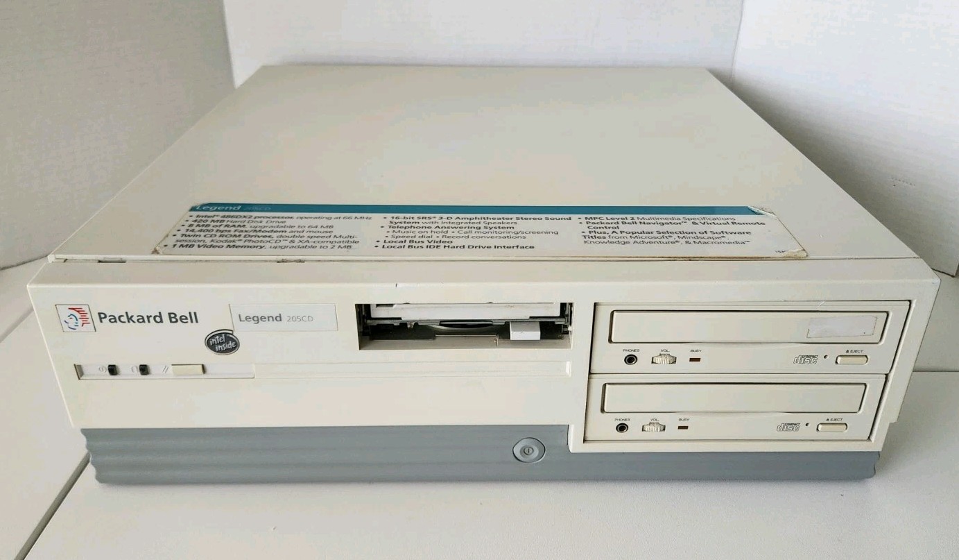 Vintage Packard Bell Legend 205CD Computer NO HDD/NO OS TESTED BOOTS TO BIOS