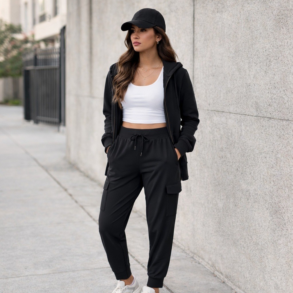 Athleta Womens Salutation Cargo Jogger Pants Size 12 Black Travel Athleisure
