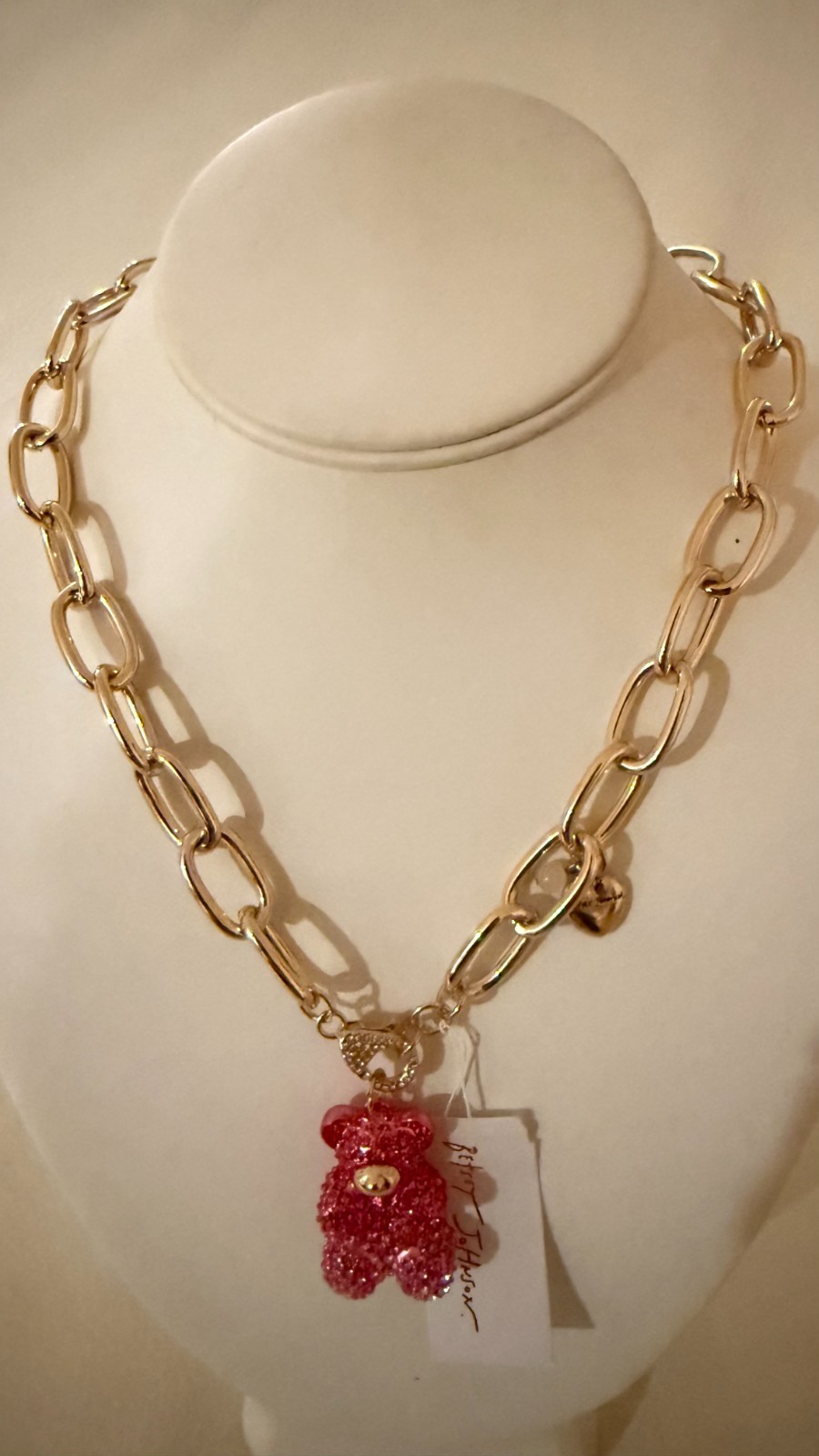 NWT BETSEY JOHNSON PINK RHINESTONE BEAR NECKLACE