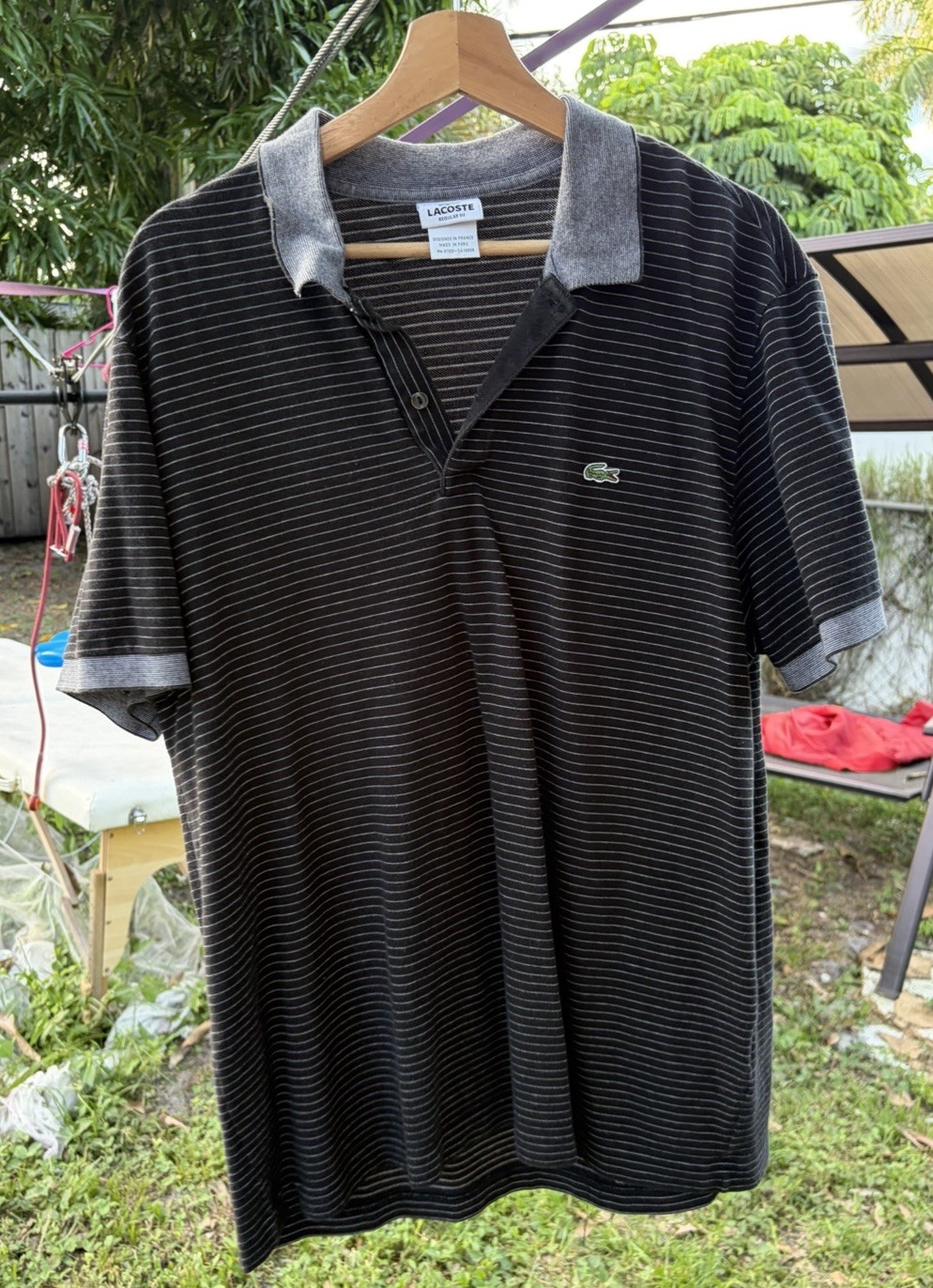 Vintage Lacoste Polo Regular Fit Short Sleeve Grey & Black Striped Polo Size 7 Vintage Lacoste Polo Regular Fit Short Sleeve Grey & Black Striped Polo Size 7