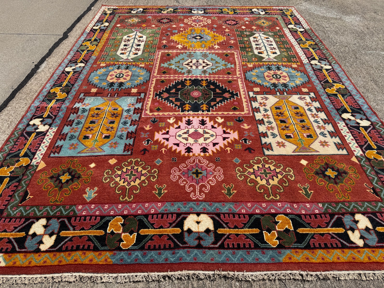 9x12 NEW WOOL RED RUG HANDMADE geometric oriental handwoven colorful oushak big 9x12 NEW WOOL RED RUG HANDMADE geometric oriental handwoven colorful oushak big