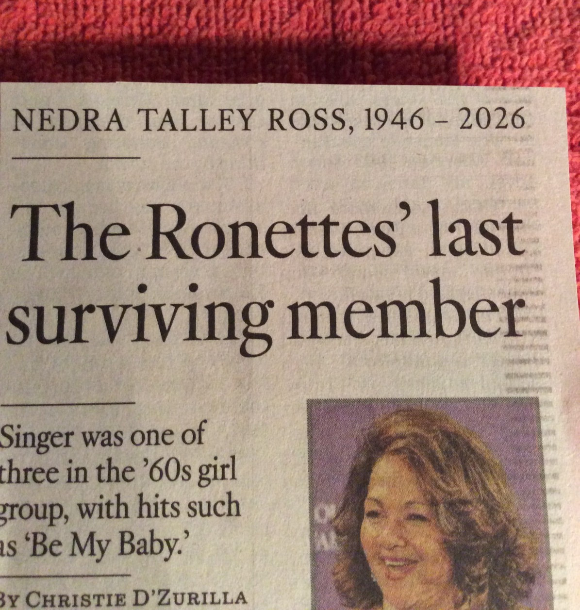 OBITUARY NEDRA TALLEY ROSS 1946 - 2026 RONETTES BE MY BABY WALKIN IN THE RAIN OBITUARY NEDRA TALLEY ROSS 1946 - 2026 RONETTES BE MY BABY WALKIN IN THE RAIN