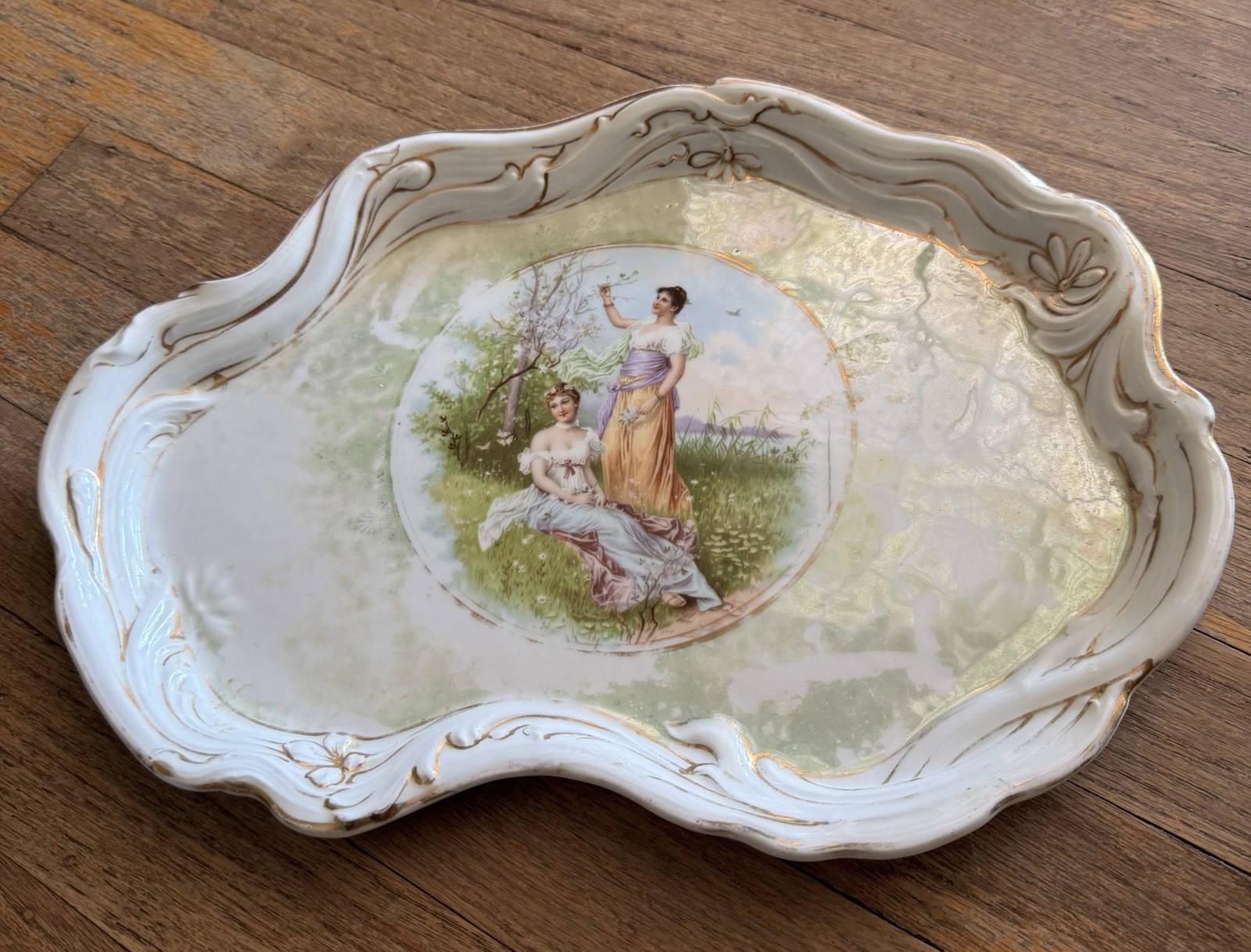 Antique ROYAL VIENNA Style Portrait Maidens Raised Gilded ScrollWork Vanity Tray Antique ROYAL VIENNA Style Portrait Maidens Raised Gilded ScrollWork Vanity Tray