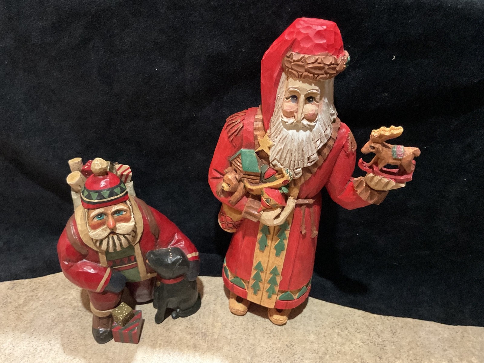 Vintage Santa Claus MIDWEST Figurines Lot of 2 Woodland TATE Santa w/Black dog Vintage Santa Claus MIDWEST Figurines Lot of 2 Woodland TATE Santa w/Black dog