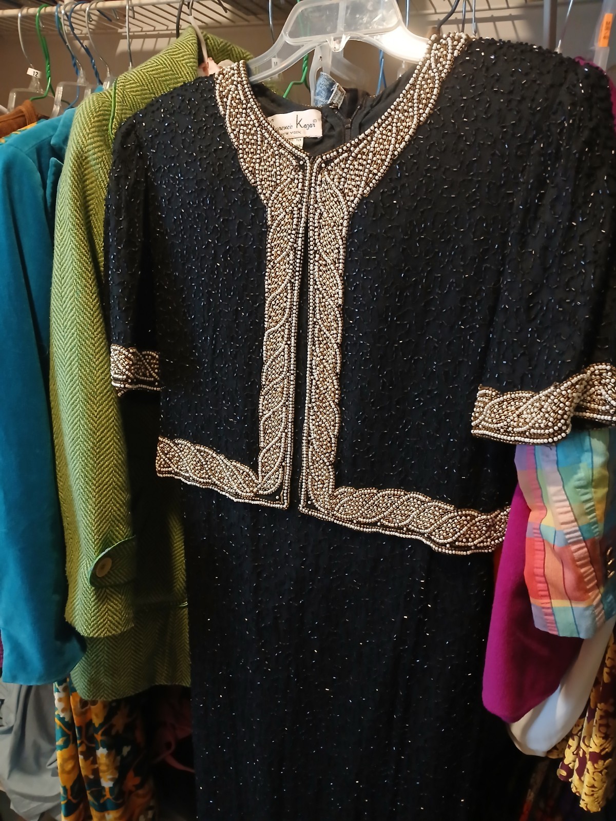 Vintage 60s 70s Lawrence Kazar 100% Silk Beaded Maxi Dress Gown | Size M