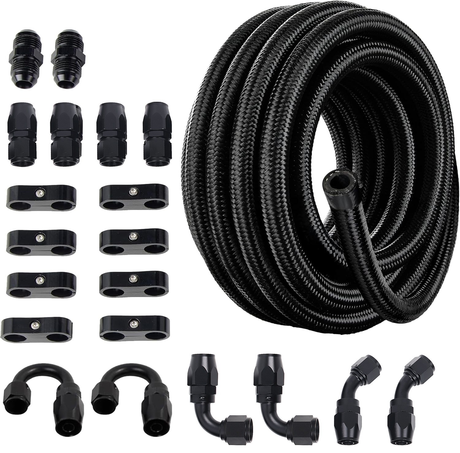 LokoCar 8AN Fuel Line Kit, 8AN Nylon Braided Fuel Line Hose Fitting Kit CPE 10FT LokoCar 8AN Fuel Line Kit, 8AN Nylon Braided Fuel Line Hose Fitting Kit CPE 10FT