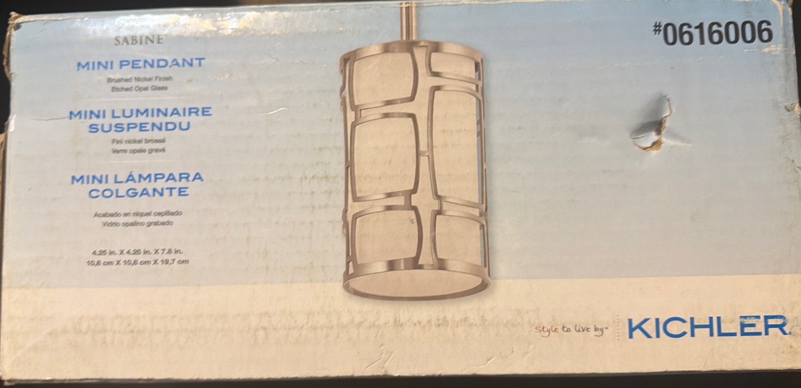 Kichler Sabine Mini Pendant Brushed Nickel 4.25 X 4.25 X 7.8 in #0616006
