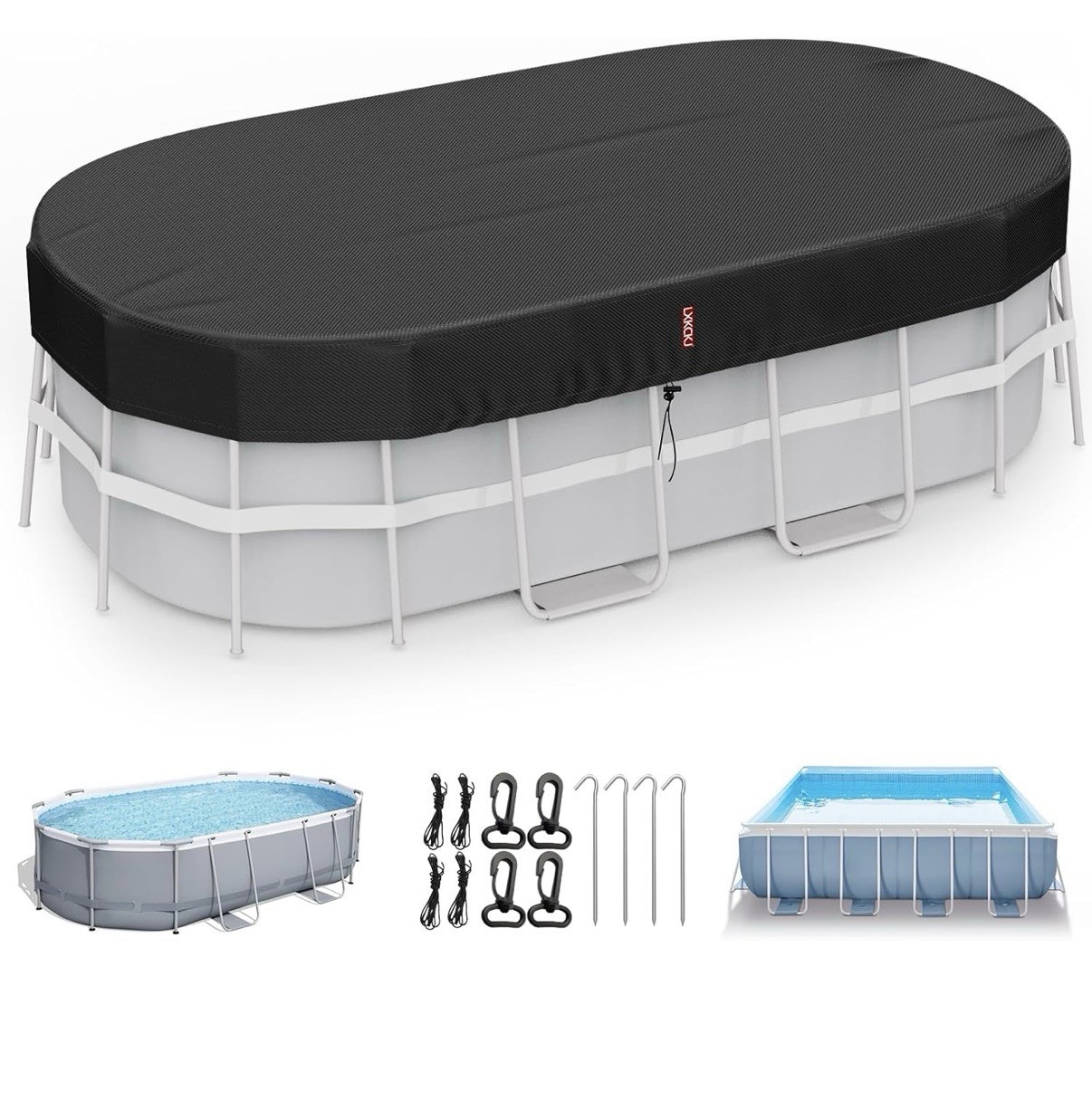 LXKCKJ 12x18 FT Oval Pool Cover Above Ground Solar Heater Tarp Black Accessories