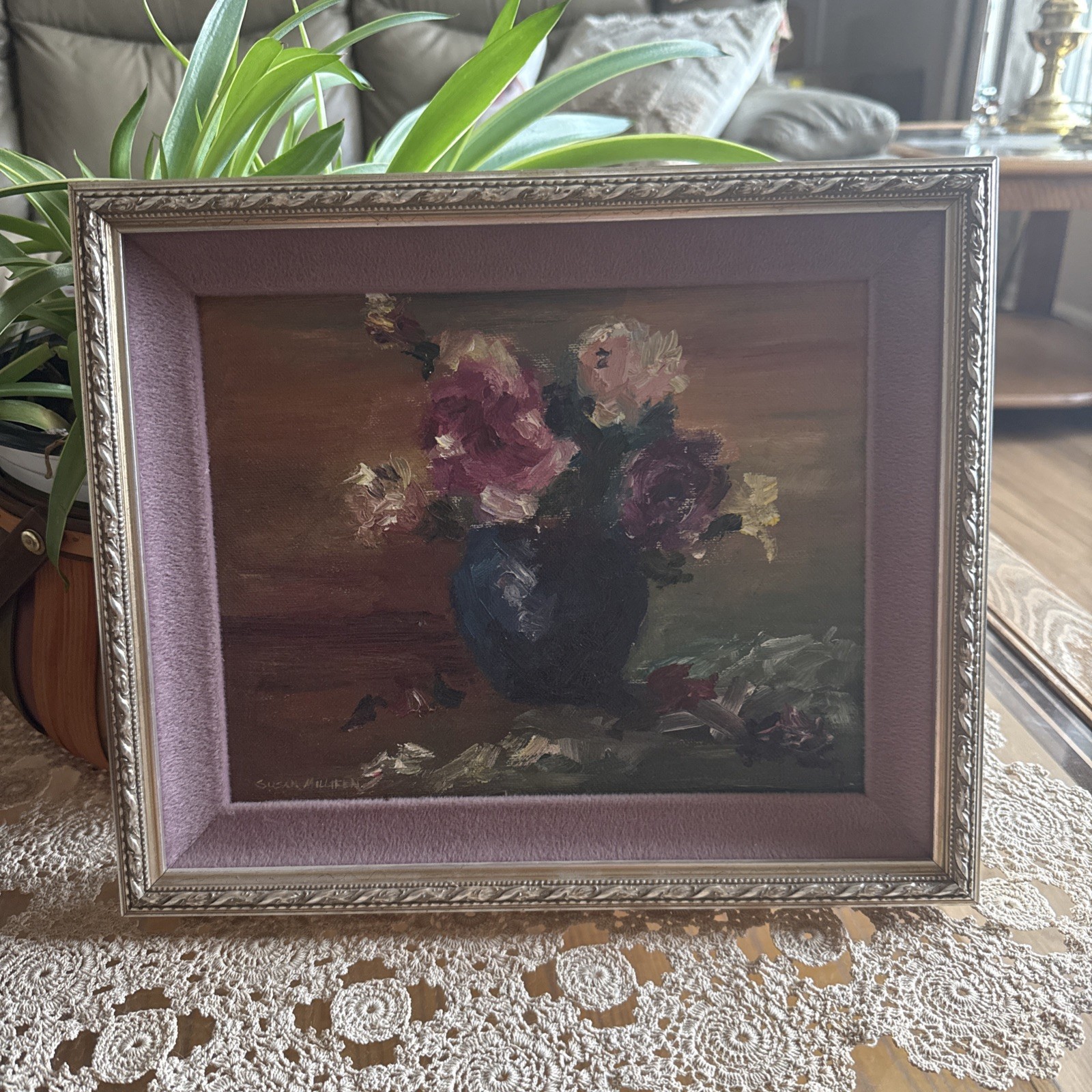 Vintage Hand Painted Oil Painting Floral Still Life Ornate Frame & Matted Signed Vintage Hand Painted Oil Painting Floral Still Life Ornate Frame & Matted Signed