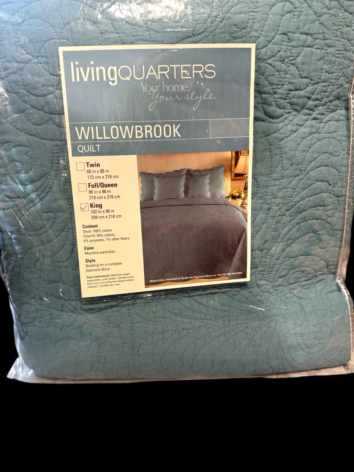 VTG King Size Blue Green Quilt Living Quarters Willowbrook Artic 102\ VTG King Size Blue Green Quilt Living Quarters Willowbrook Artic 102\